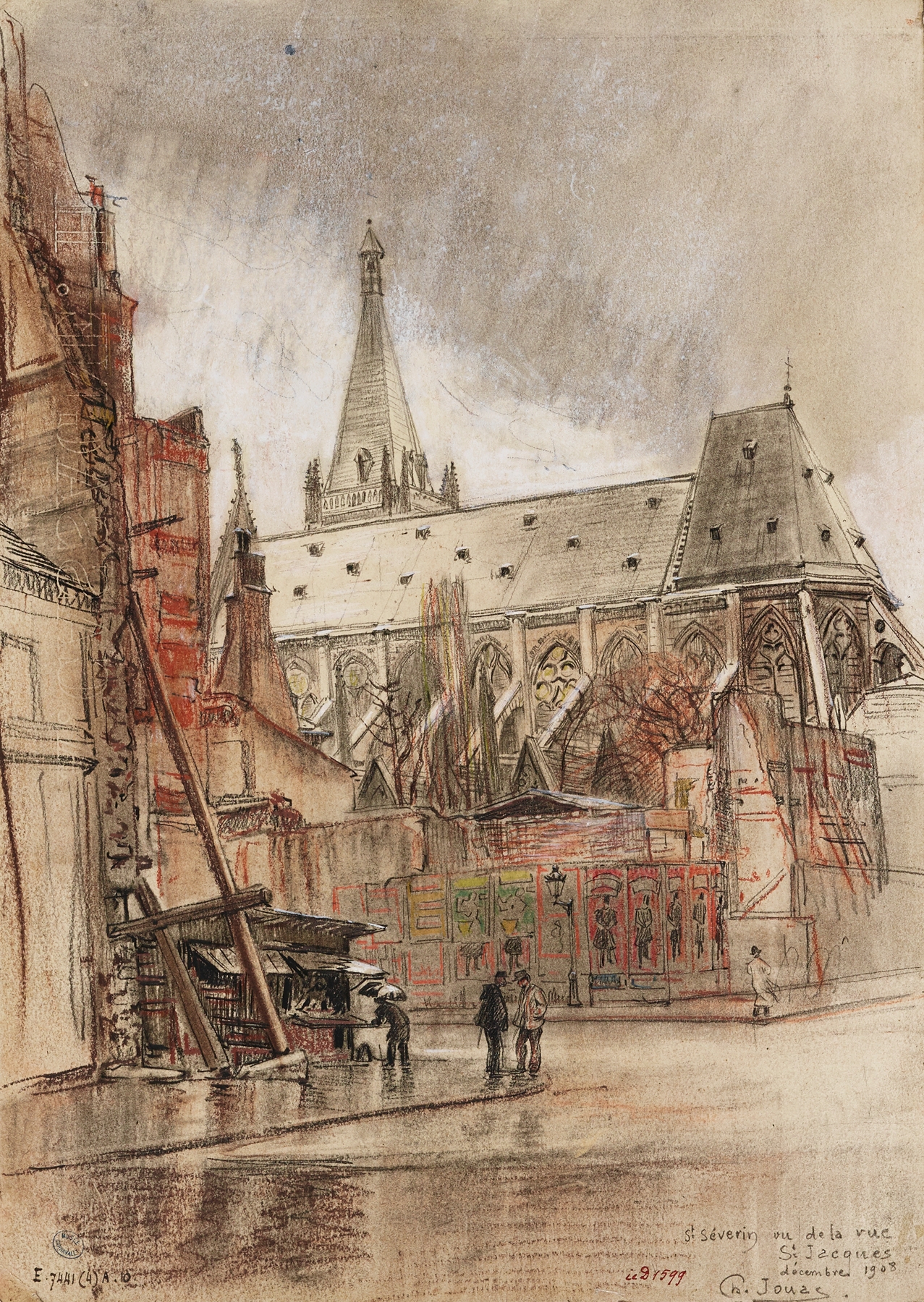 L’église Saint Séverin, vue de la rue Saint Jacques, by Charles Jouas, public domain