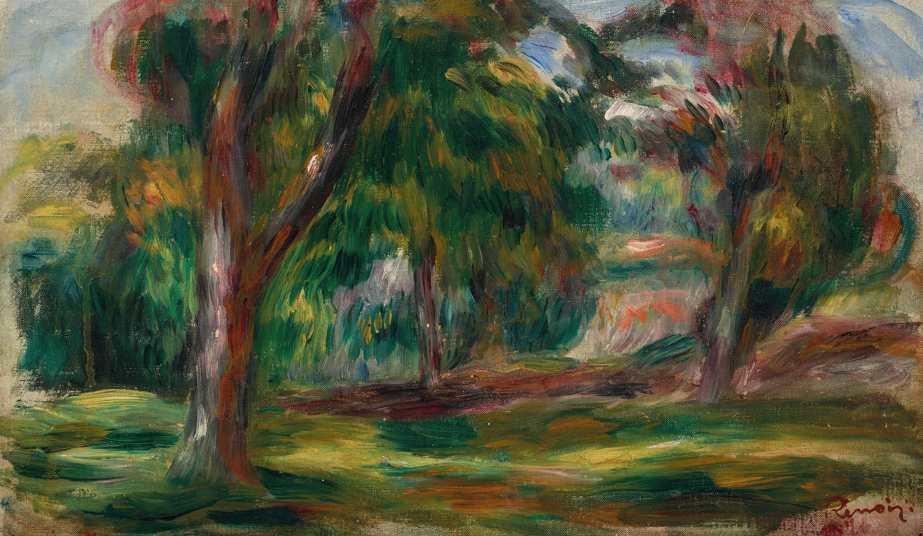 Pré et arbres, by Pierre-Auguste Renoir, public domain