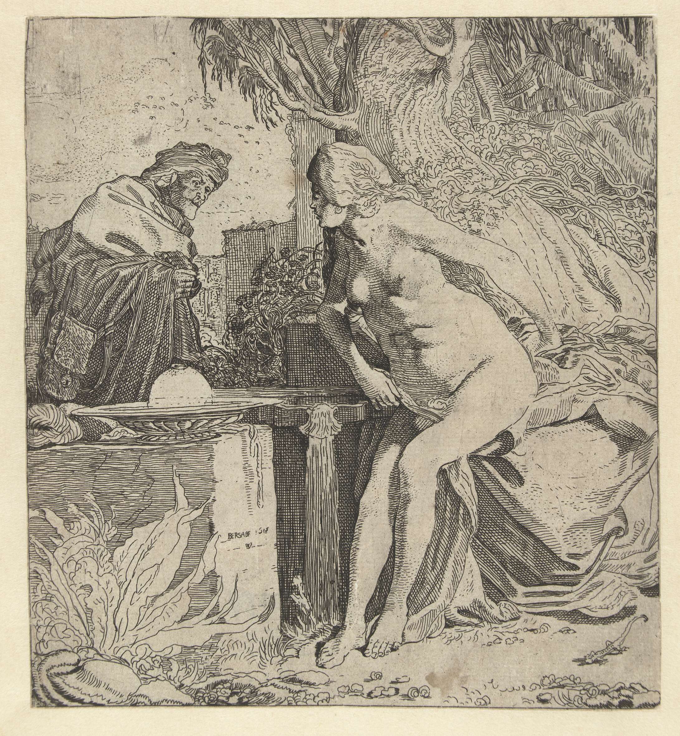 Bathseba en de oude vrouw, die de brief van David brengt, by Willem Pietersz Buytewech, public domain
