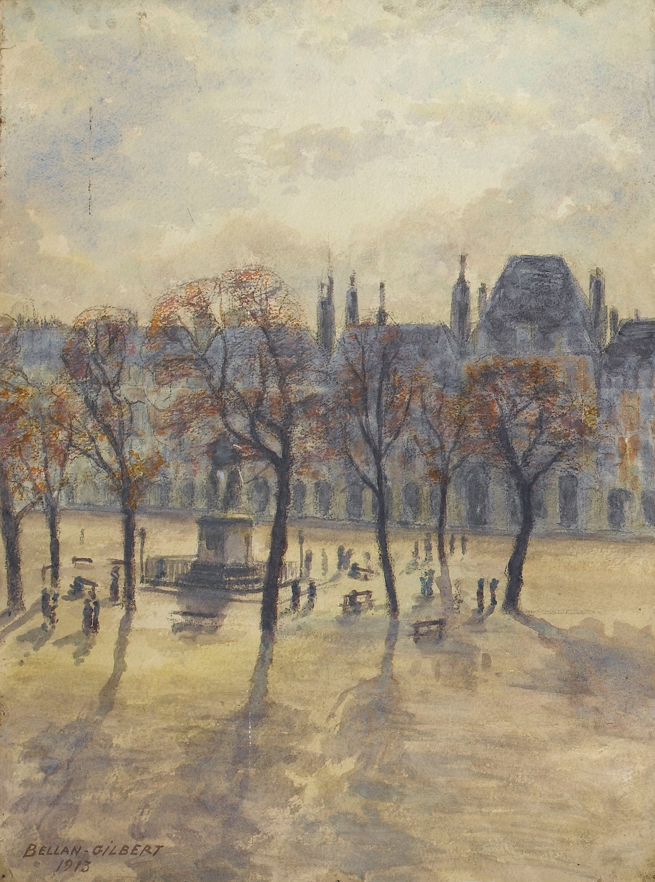 La place des Vosges, a Post-Impressionism landscape by Louis-Gilbert Bellan