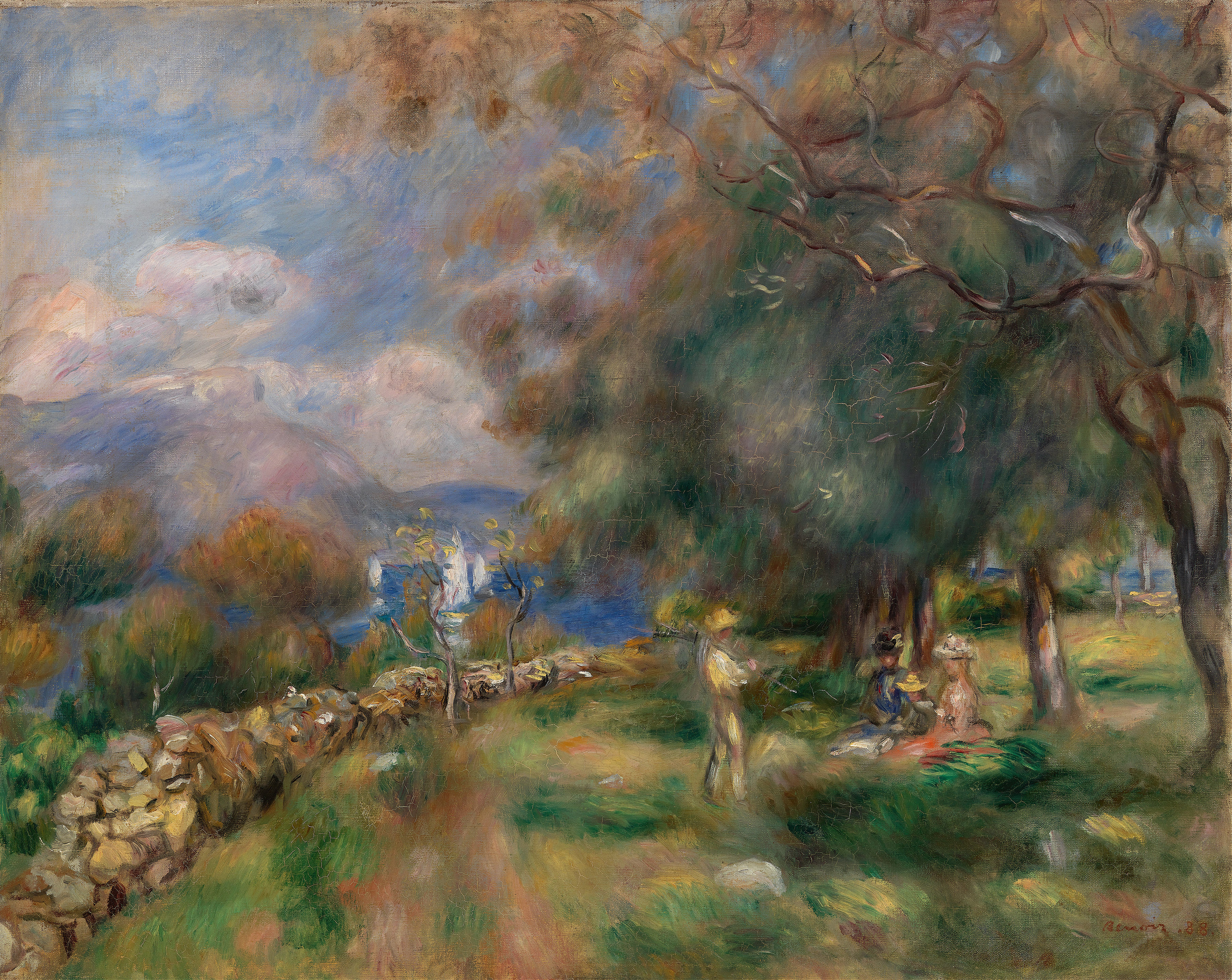 Peninsula of Saint-Jean by Pierre-Auguste Renoir, oil on canvas depicting a hillside and tranquil sea.