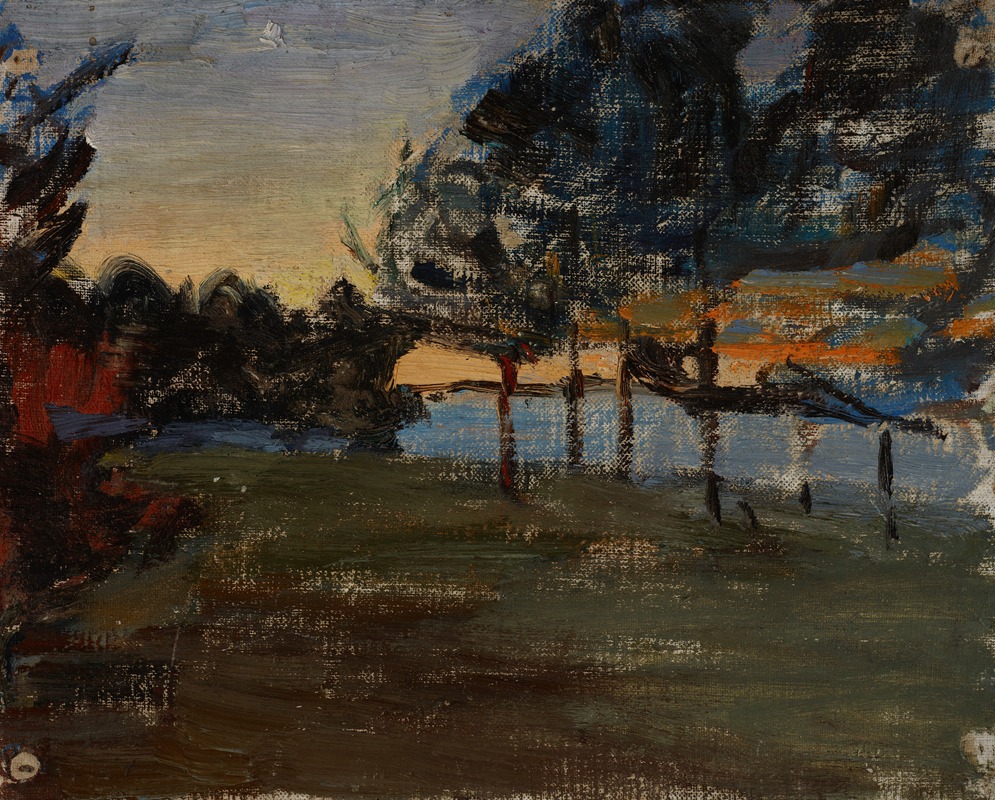 A painting depicting a serene northern landscape during the white night.