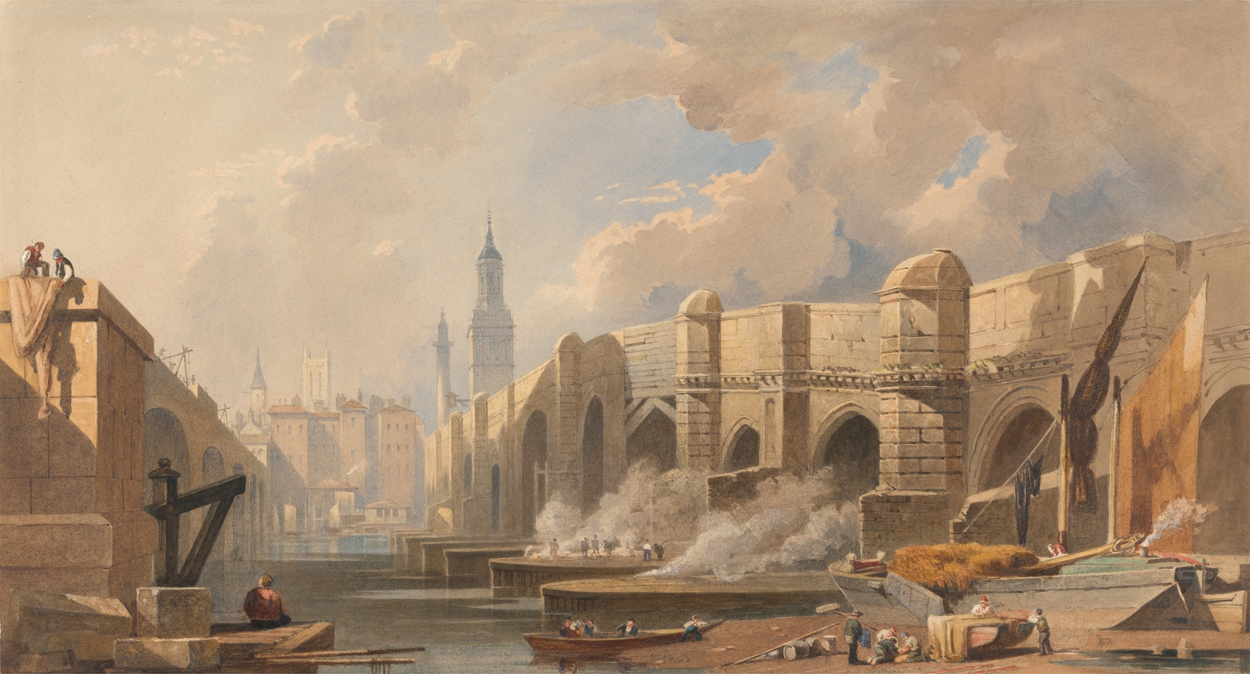 Old and New London Bridge, by Edward William Cooke, public domain