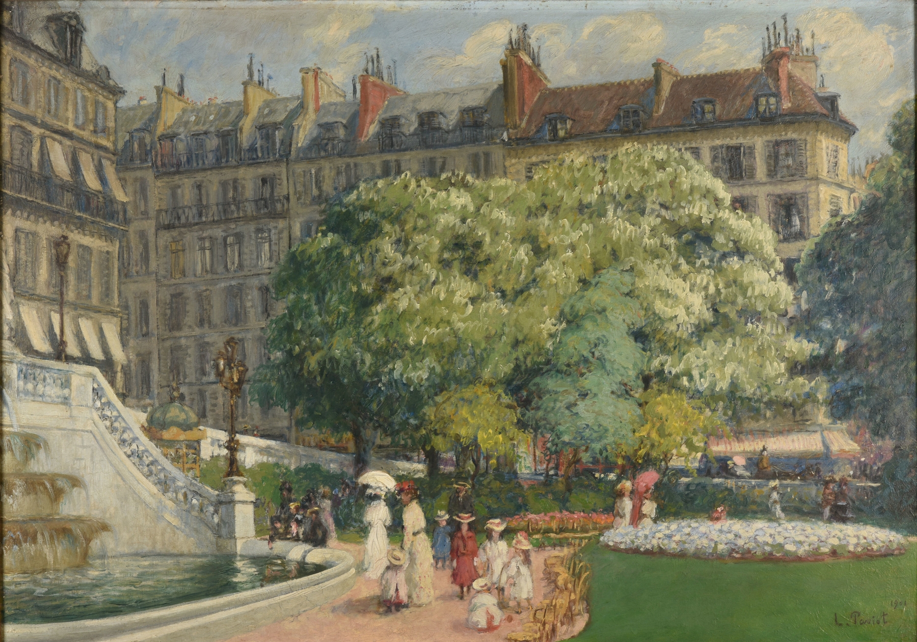 Landscape with reflections in a basin by Louis Paviot, 1901
