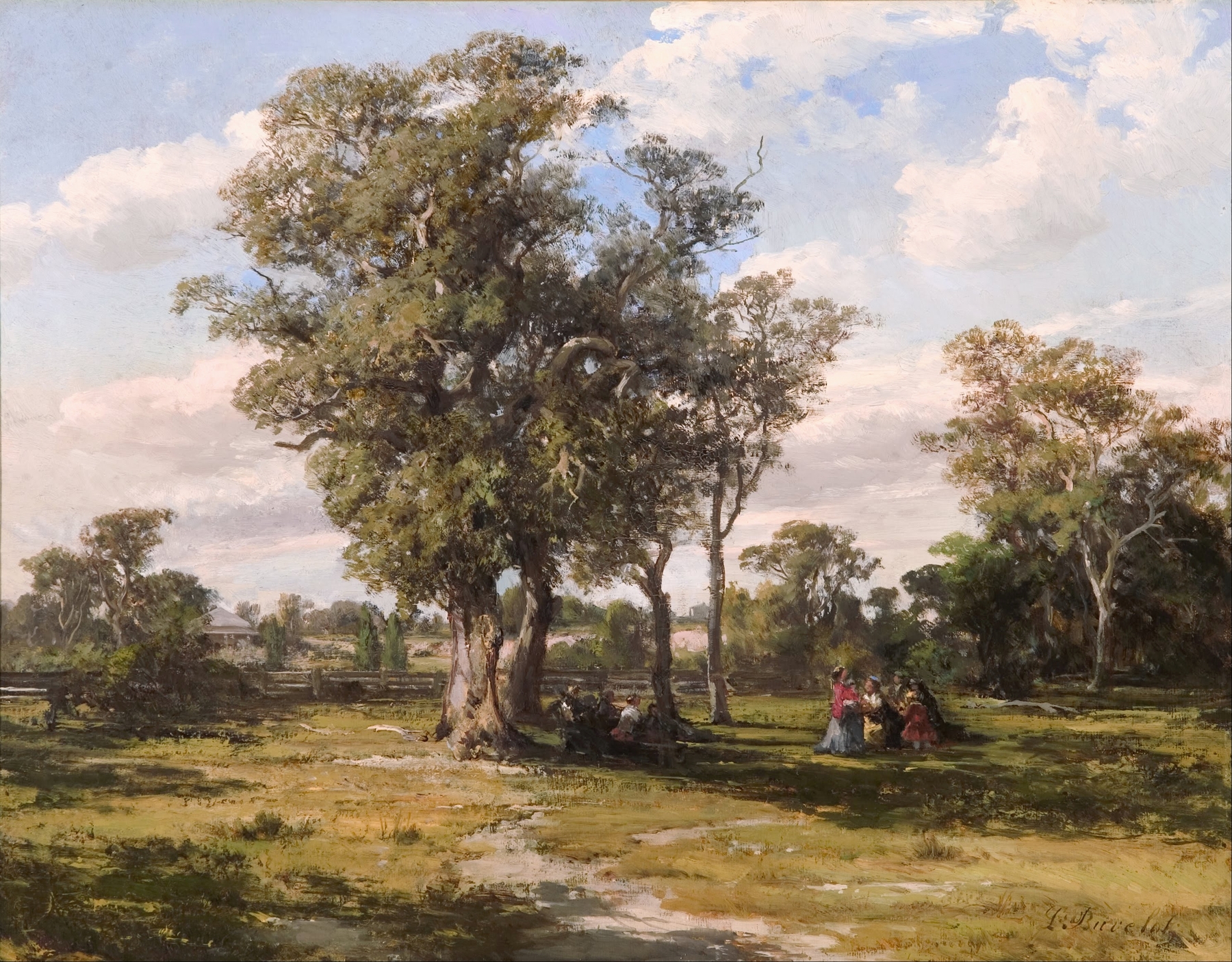 St Kilda Park by Louis Buvelot, oil painting depicting a tranquil park landscape.