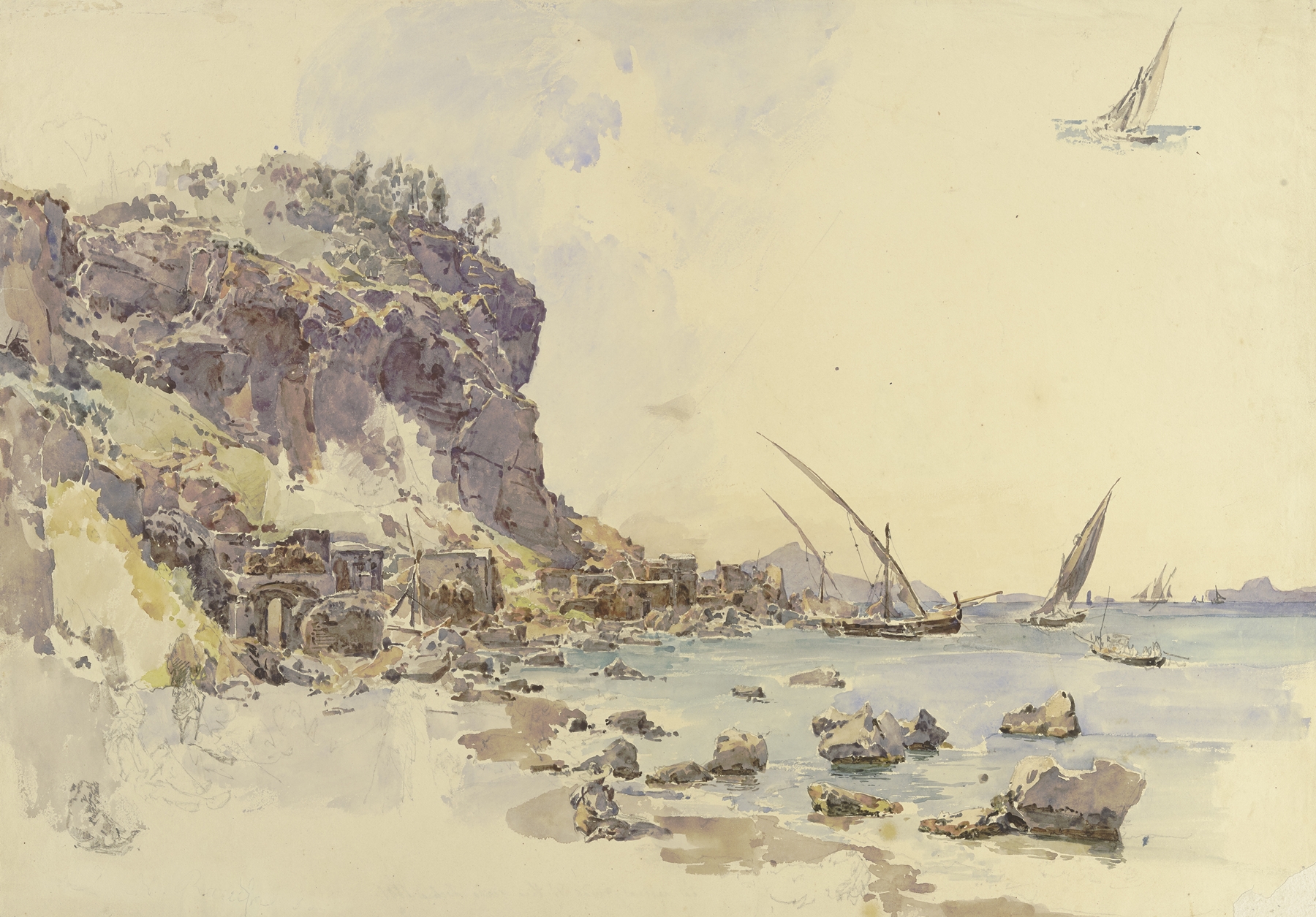 La Marina grande del Vico by Johann Nepomuk Rauch, oil painting depicting a vibrant sea and rocky shoreline