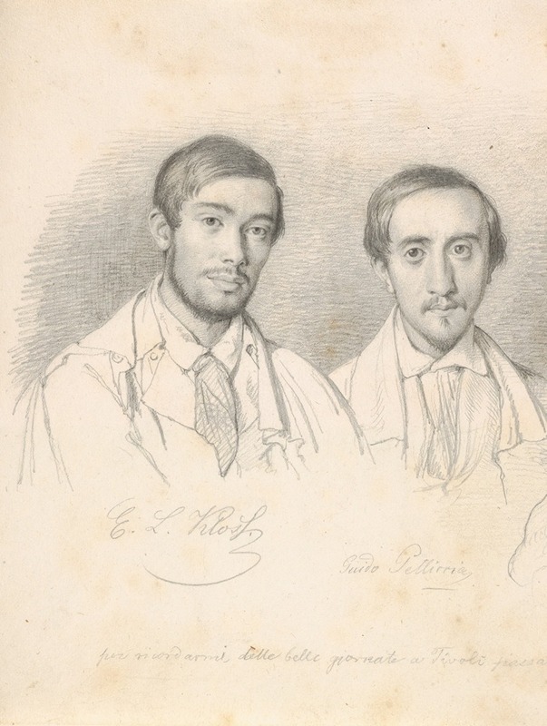 This painting features a double portrait of artists E.F. Kloss and G. Pellicia.