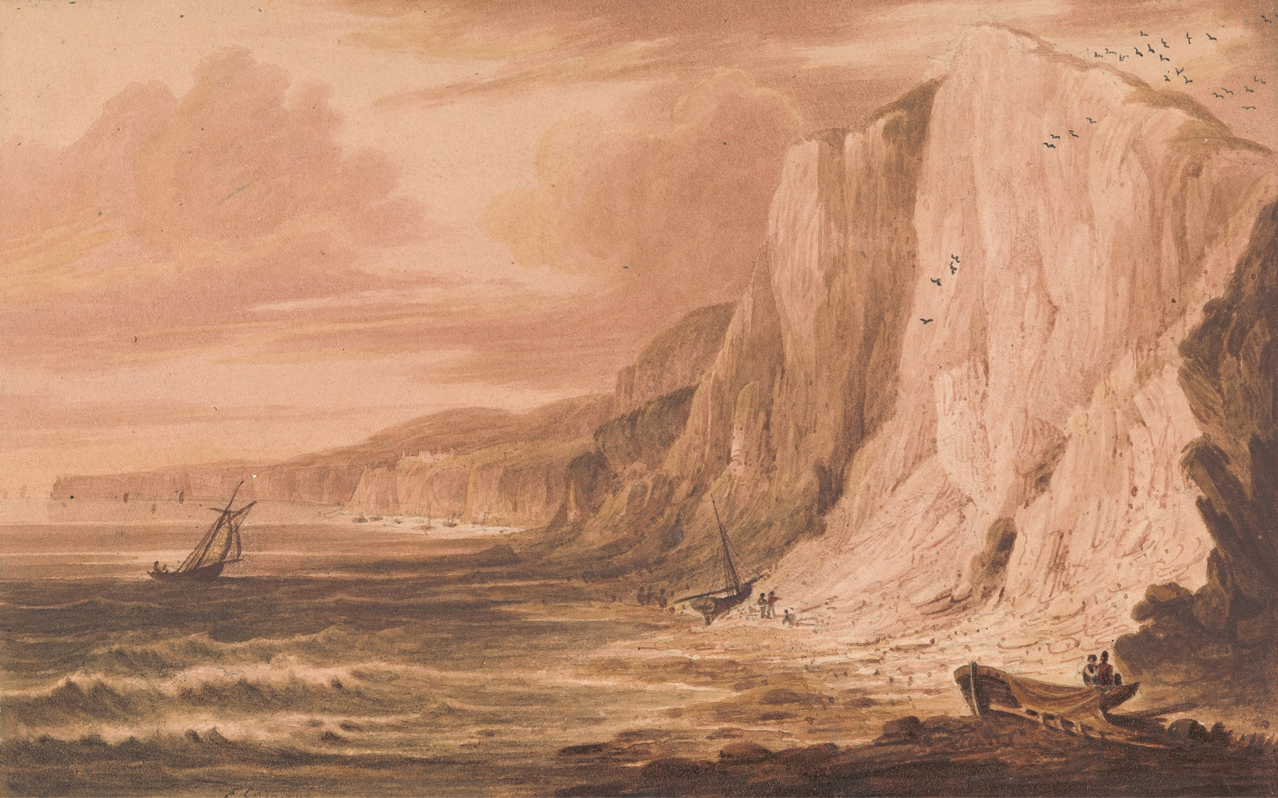 Culver Cliff, Sandown Bay by Frederick Calvert, oil on canvas depicting cliffs and sea