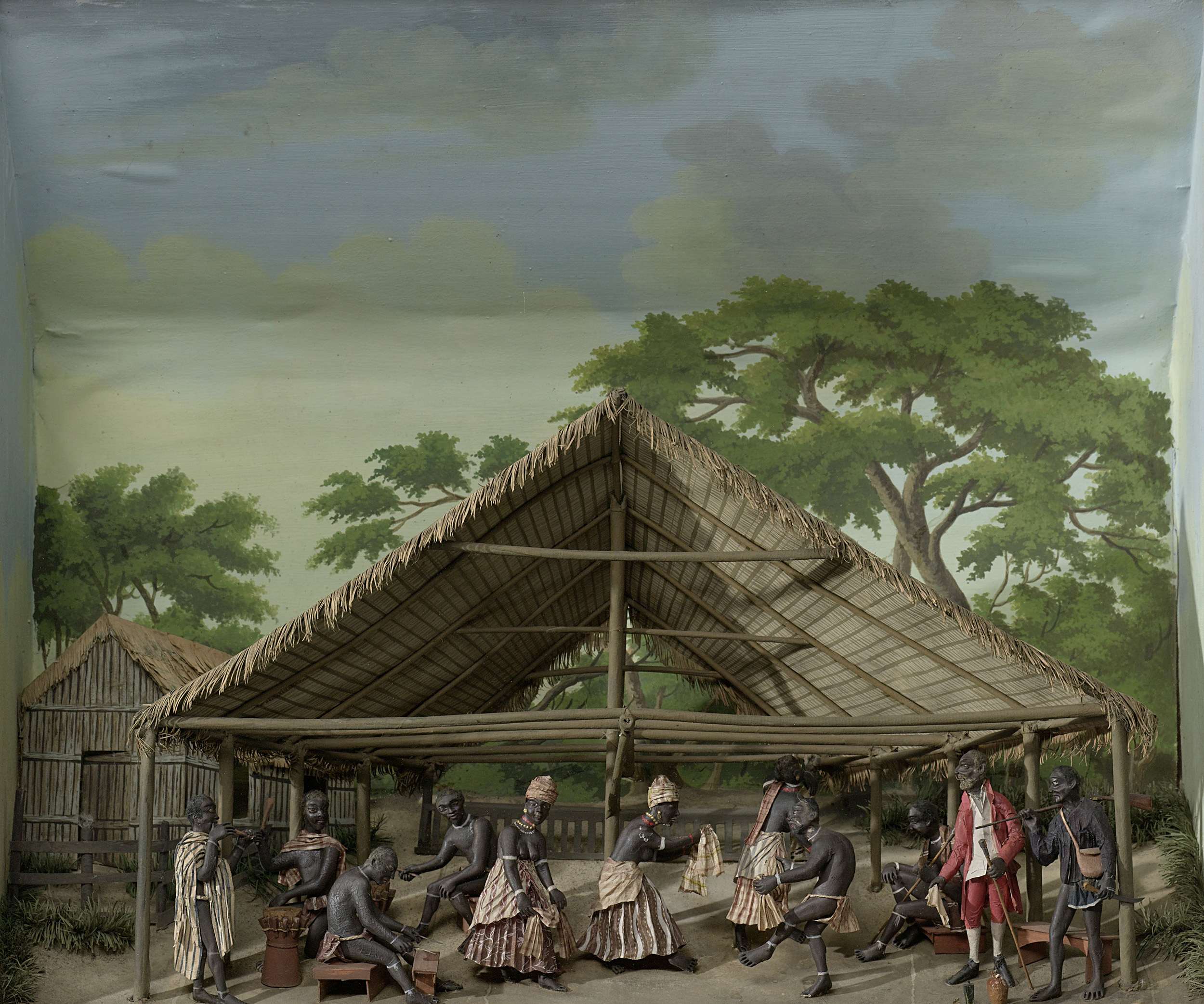 Diorama of a Du, a dance celebration on the plantation by Gerrit Schouten, oil painting