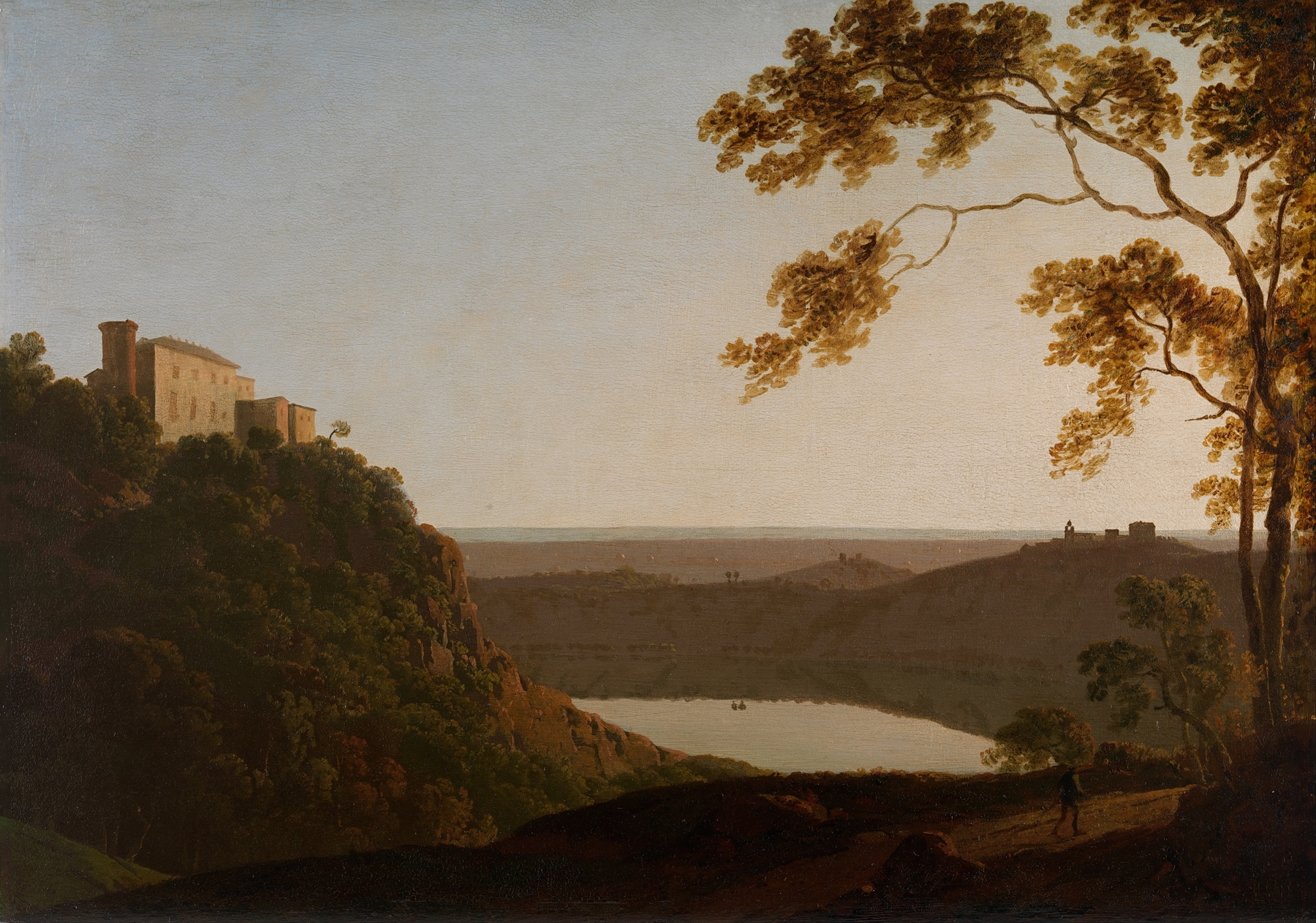 Lake Nemi, sunset, by Joseph Wright of Derby, public domain
