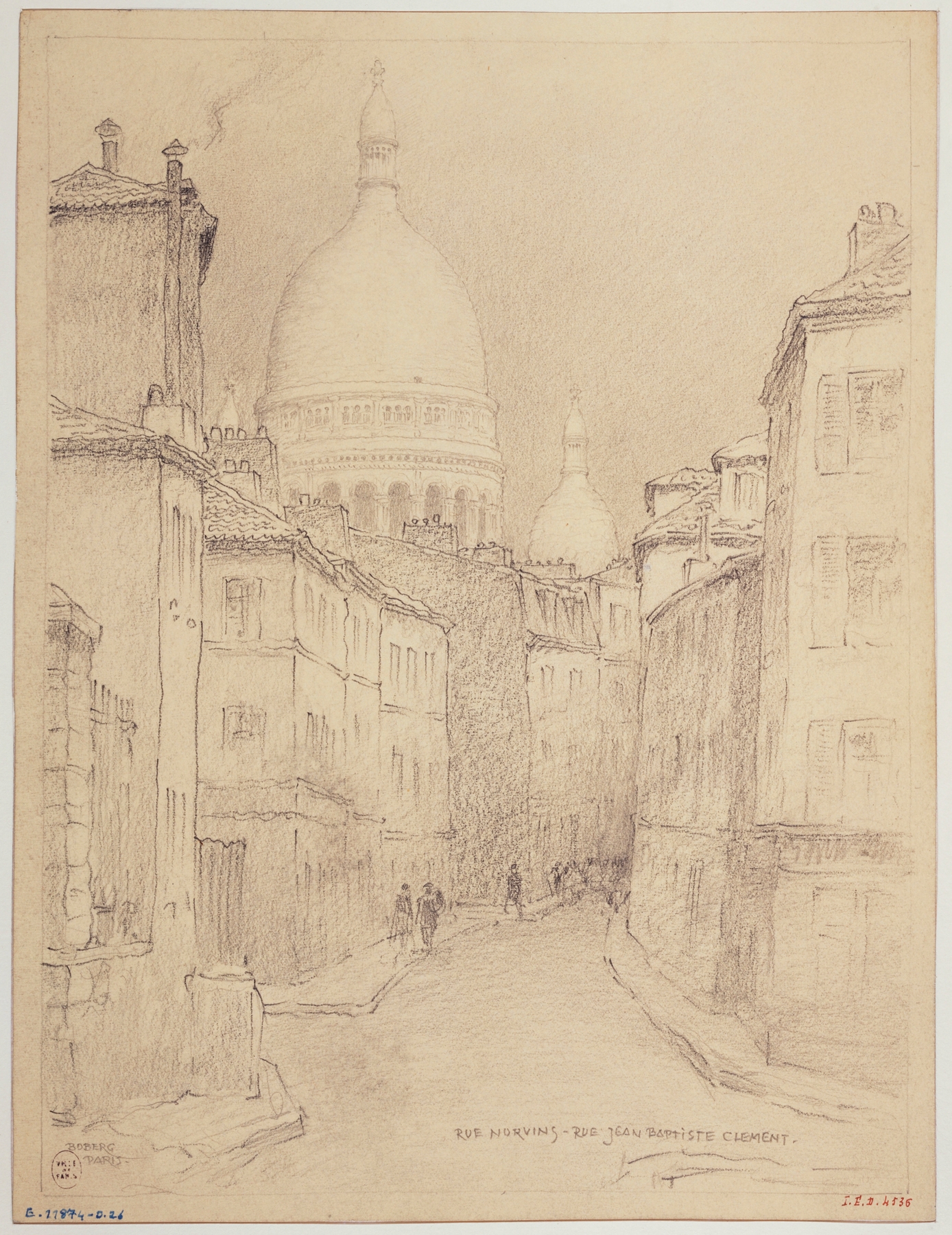 Oil on canvas by Ferdinand Boberg depicting a Parisian street with cobblestones.