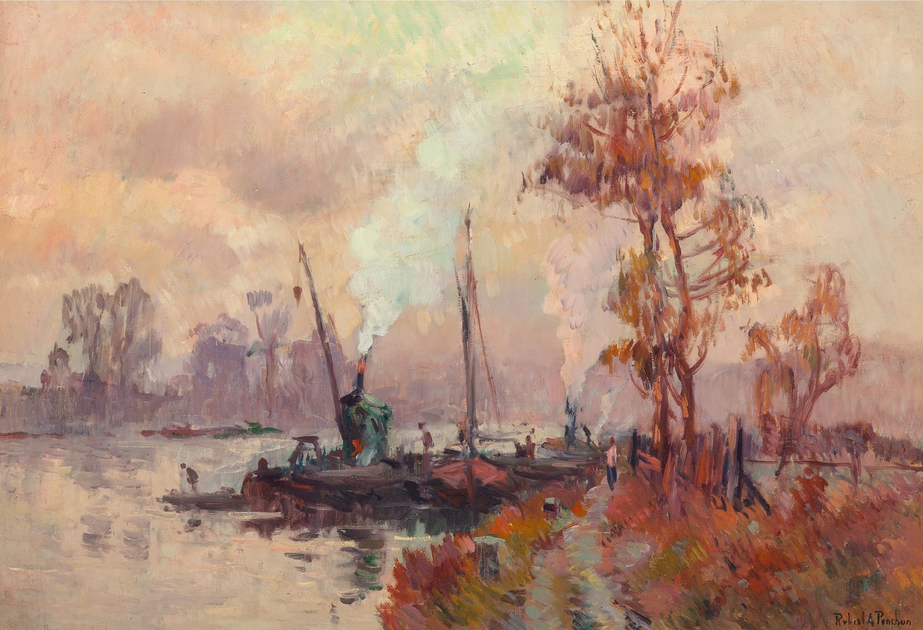 Landscape of La Seine a L’île Lacroix by Robert Antoine Pinchon, oil on canvas