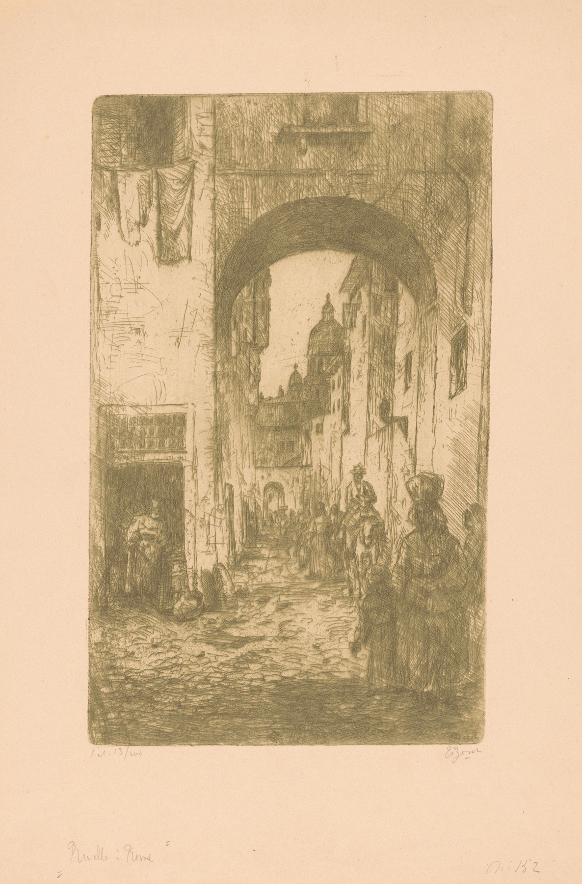 Interior scene of Ruelle, Rome by Etienne Bosch, oil painting featuring sunlight on cobblestones.