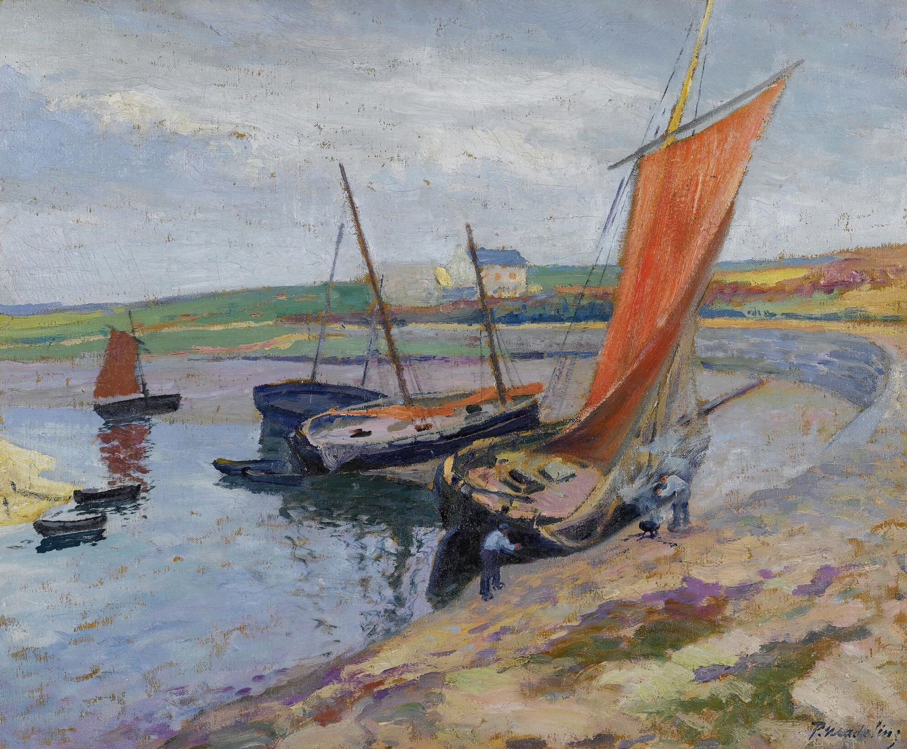 Bateaux Au Bord De La Mer by Paul Madeline, oil on canvas depicting boats by the shore