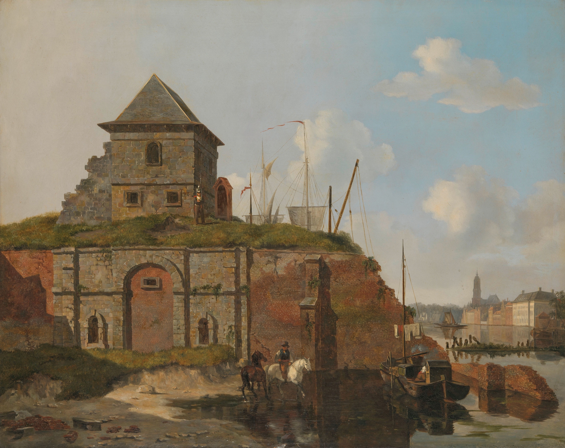 City Wall with Gunpowder Magazine by Carel Jacobus Behr, oil painting depicting urban ruins.