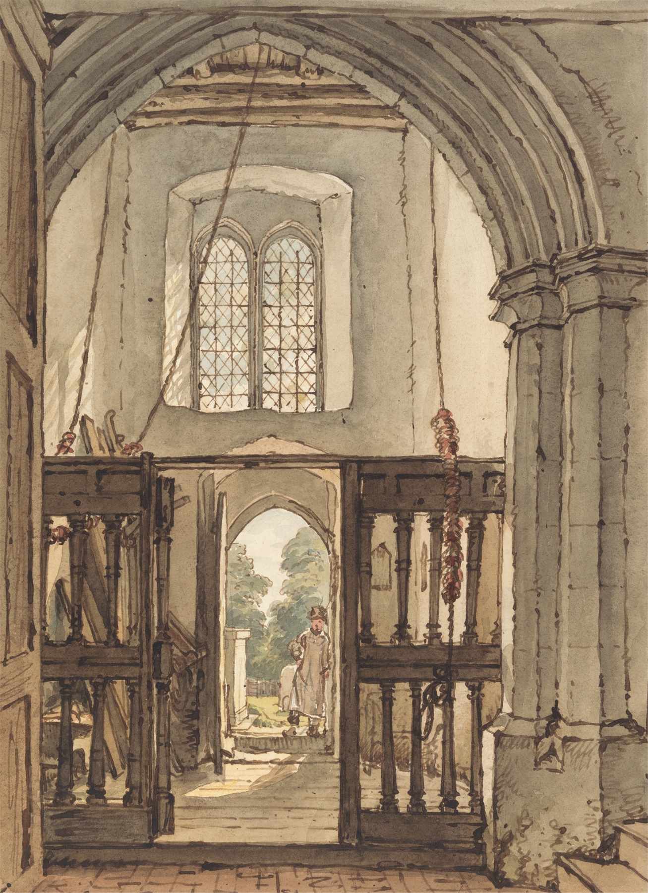 Interior of the Belfry, Bushey Church by William Henry Hunt, oil painting