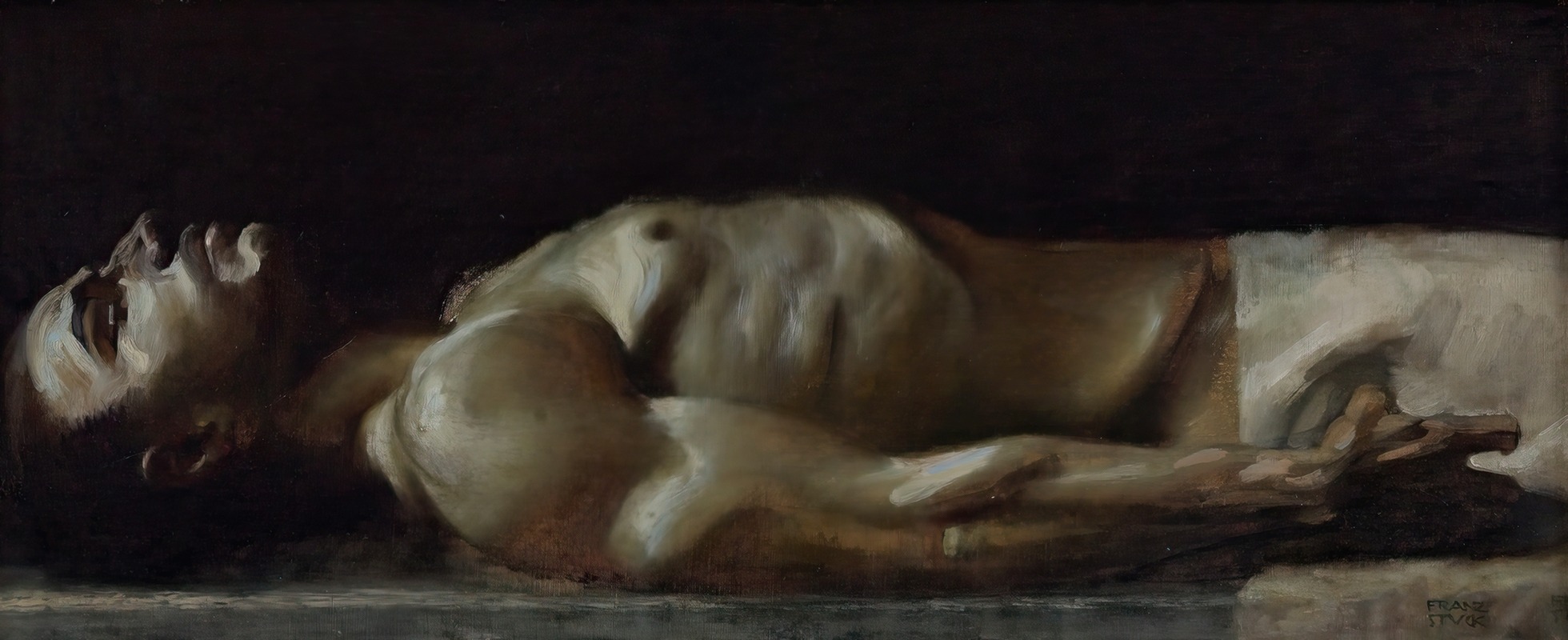 Franz von Stuck's 'Corpse of Christ' is a haunting oil study for the 'Pietà'.