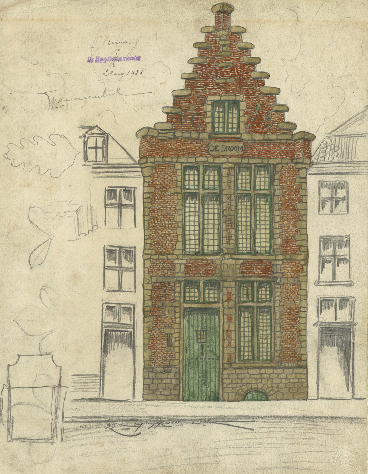 A.De droom; Project voor het huis aan de Sint Antoniusstraat en B. Kastanjebladeren, by Alfred Ost, public domain