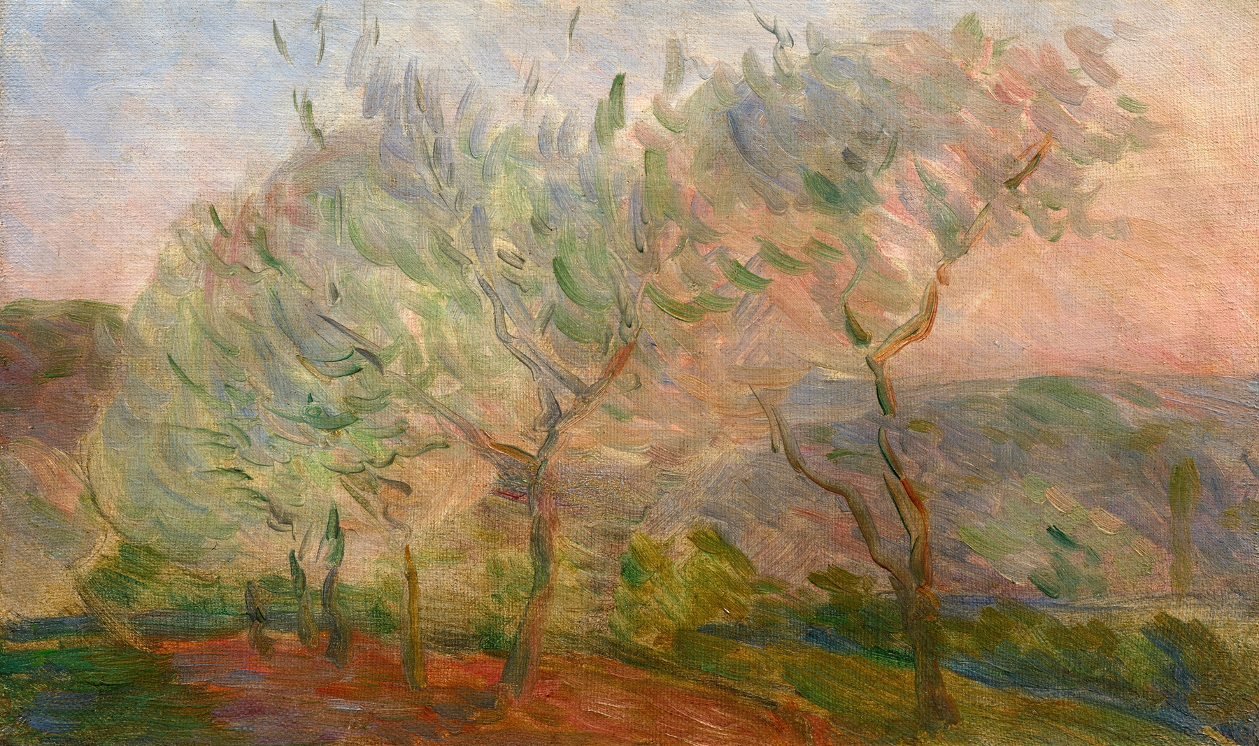 Landscape with trees and sunset, oil painting by Marie Bracquemond