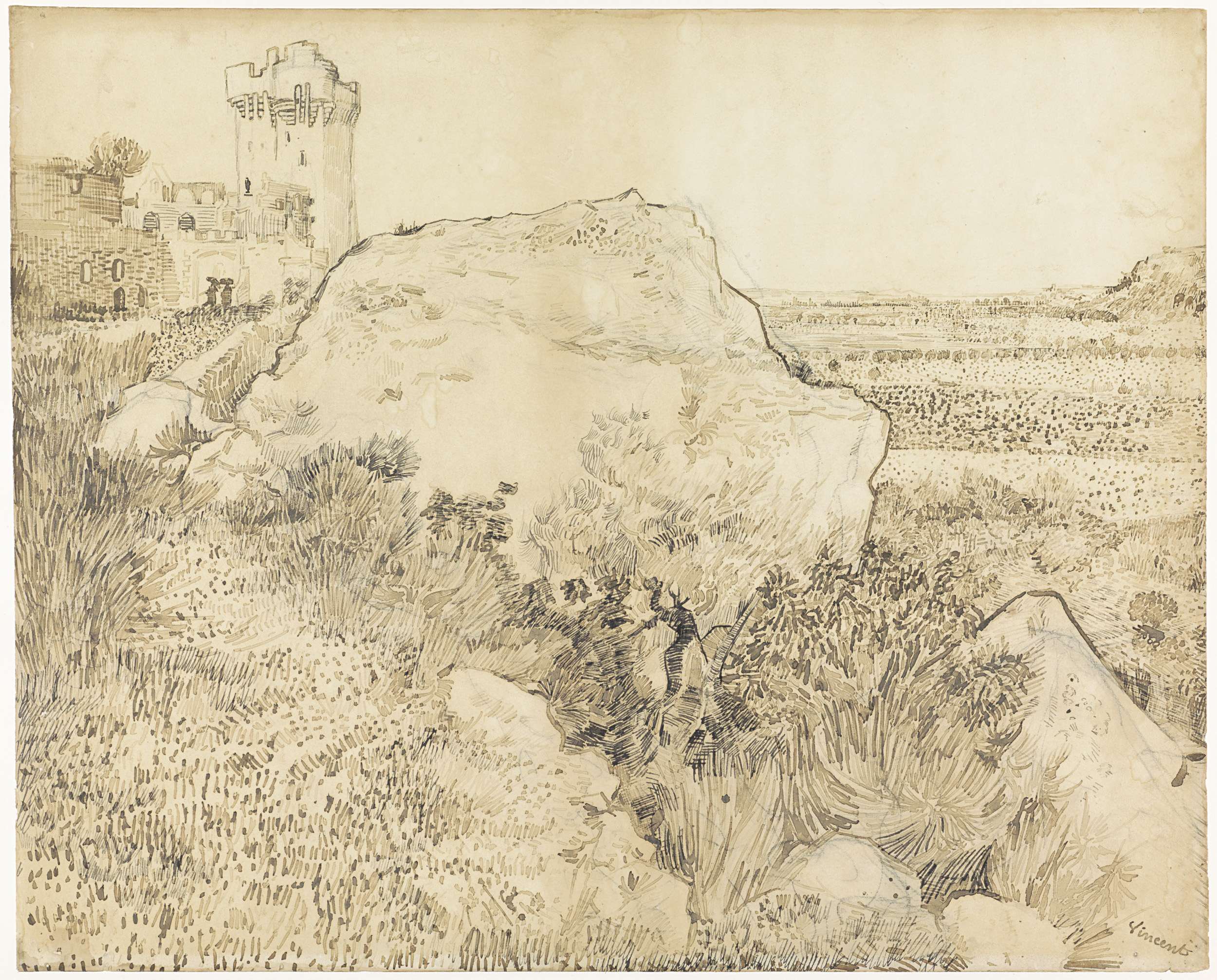 Hill with the ruins of Montmajour, by Vincent van Gogh, public domain