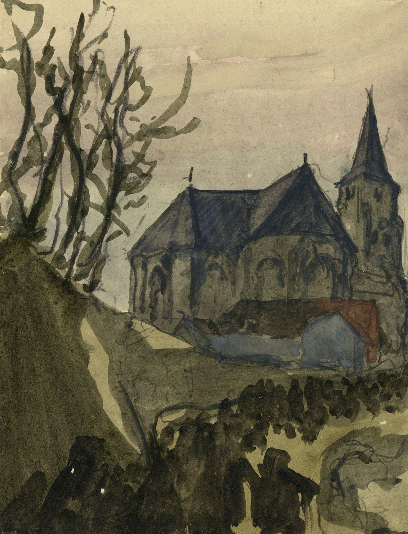 Bedevaarders op weg naar de Sint Salavtorkerk van Hakendover, by Alfred Ost, public domain