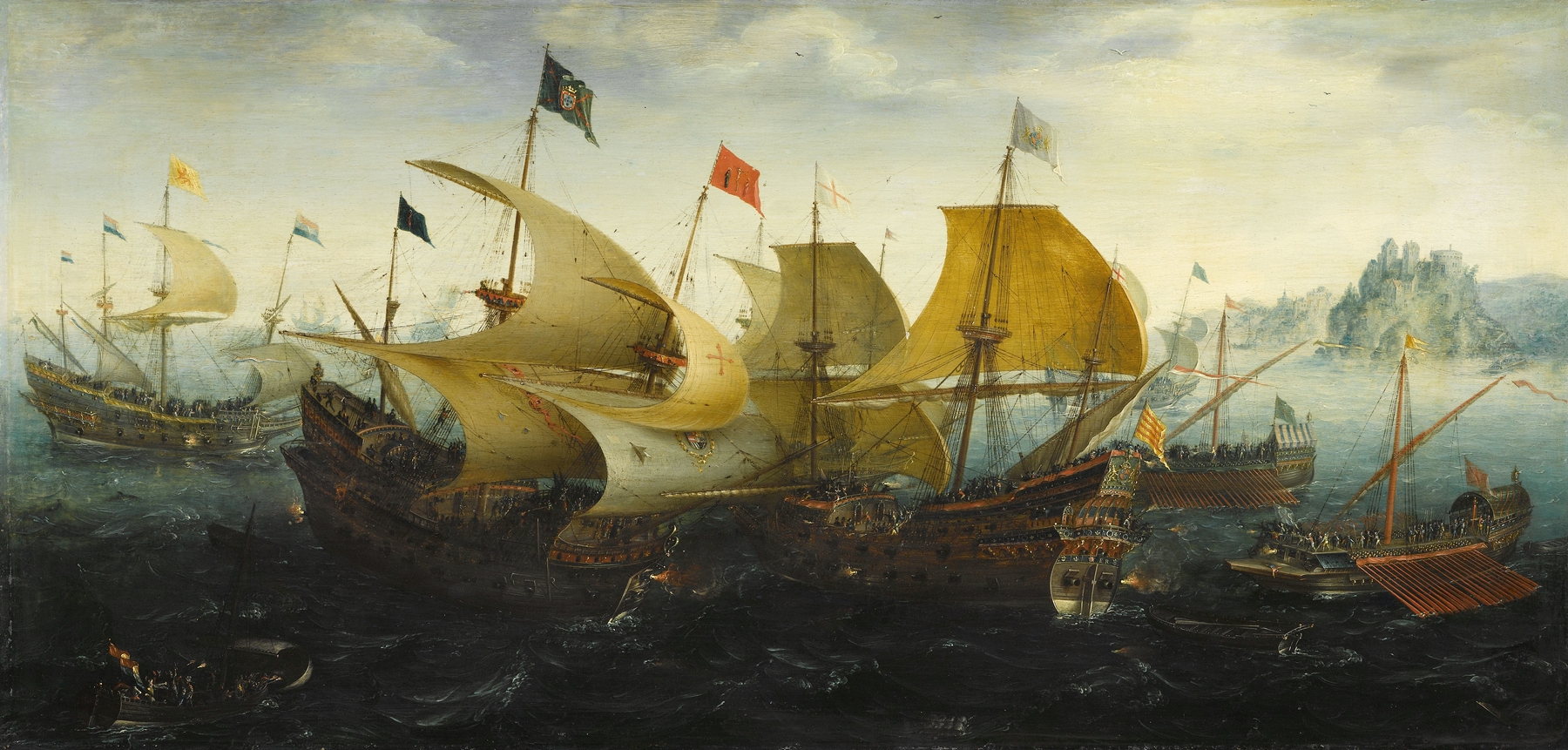 The Battle of Cadiz (Dutch and English Ships Attack the Spanish Armada), by Aert Anthonisz, public domain