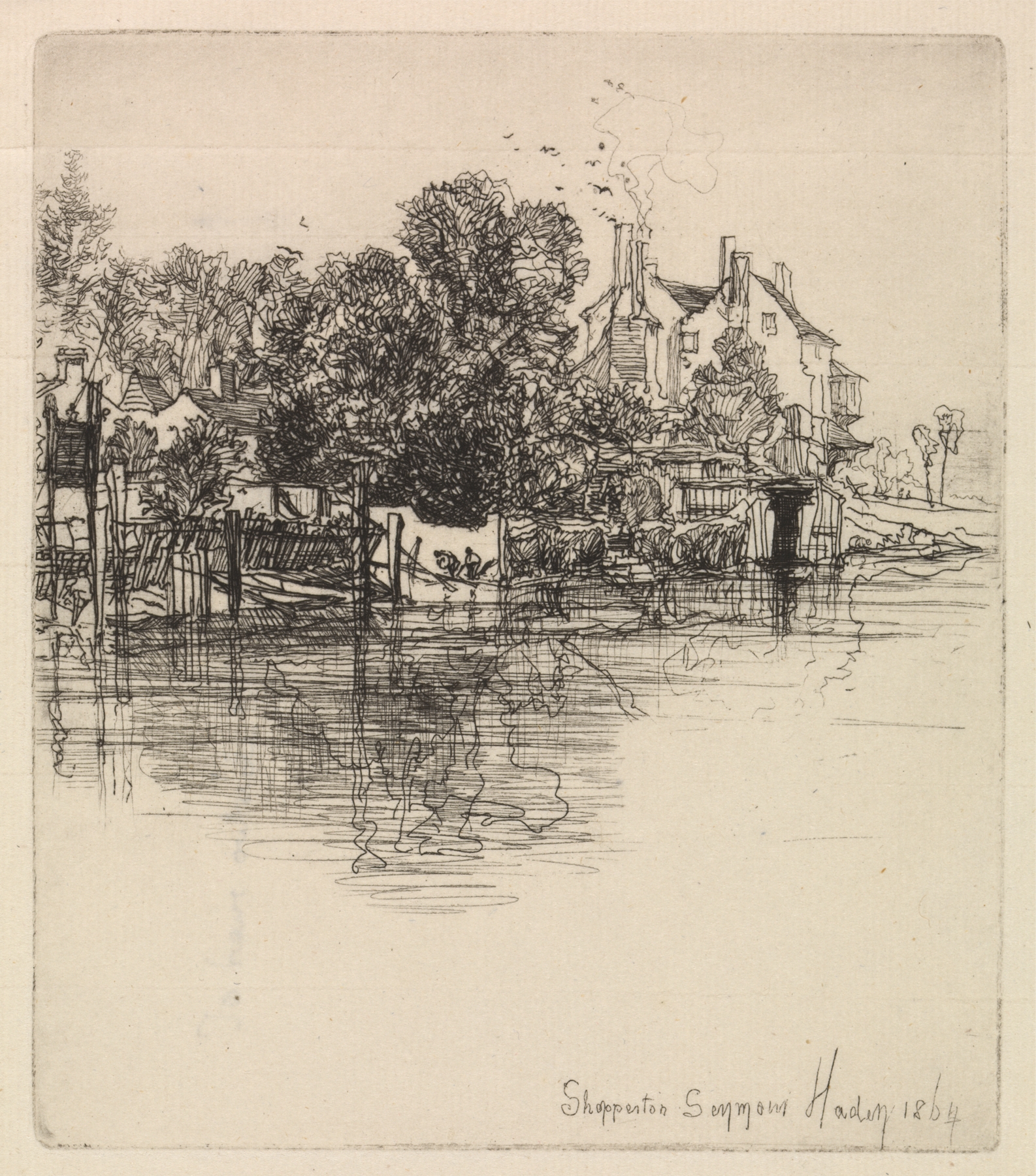 Landscape with a river reflecting light, etching by Francis Seymour Haden