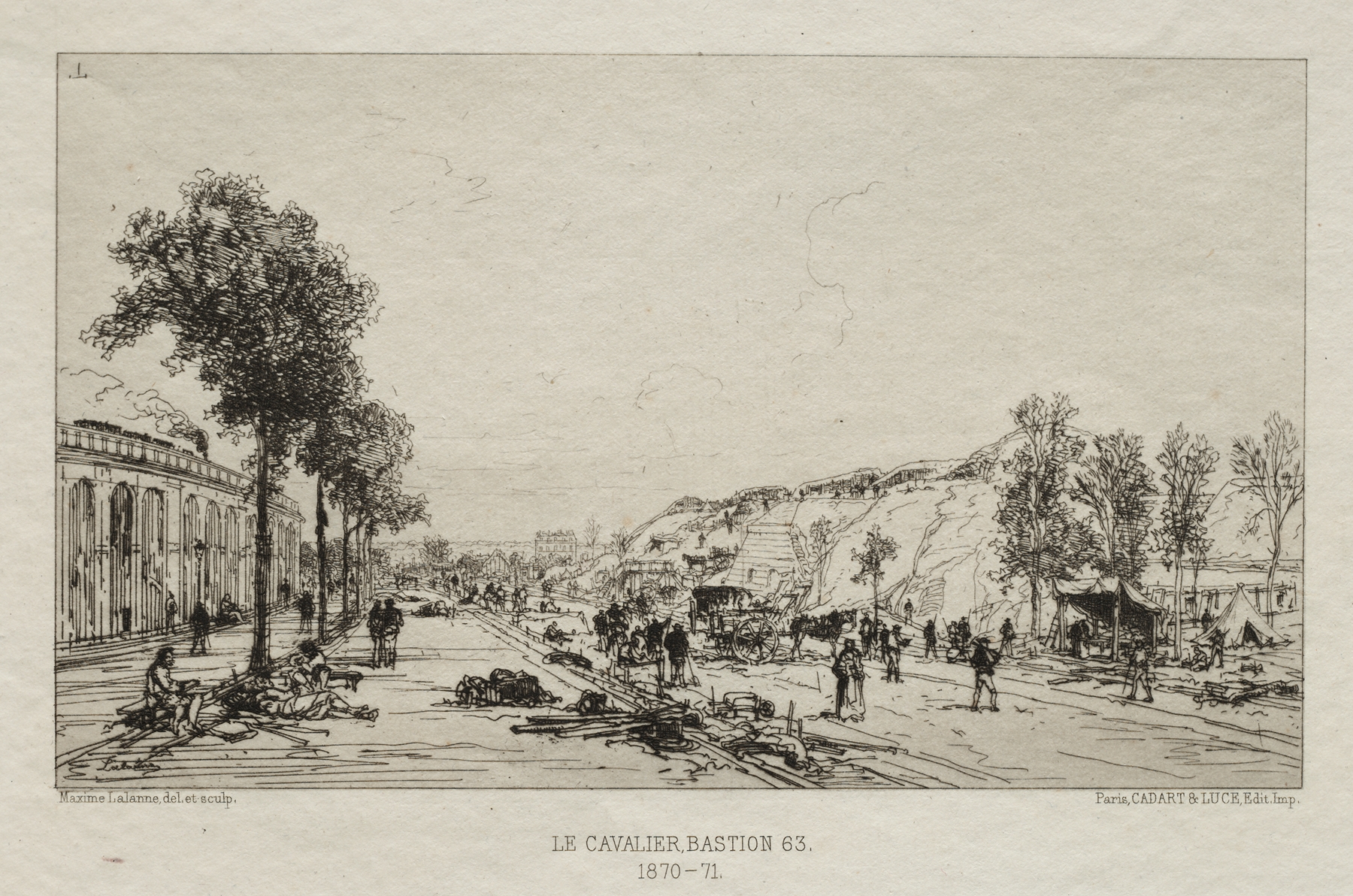 Engraving by Maxime Lalanne depicting a solitary figure during the siege of Paris