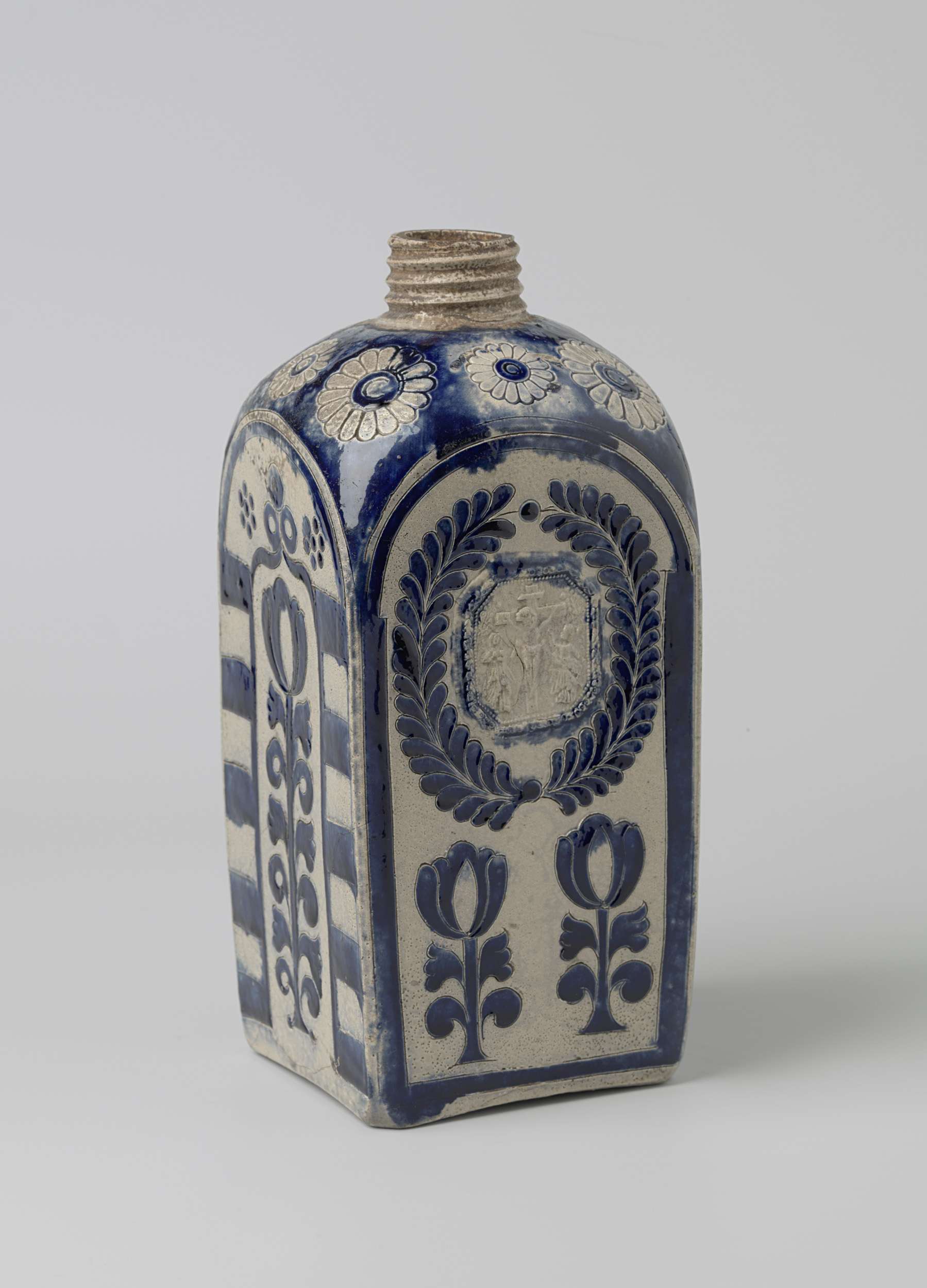 Square bottle with the Crucifixion and stylised flowers, unknown medium, Unknown Artist