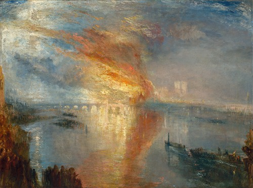 Turner's painting depicts the dramatic fire at the Houses of Parliament.