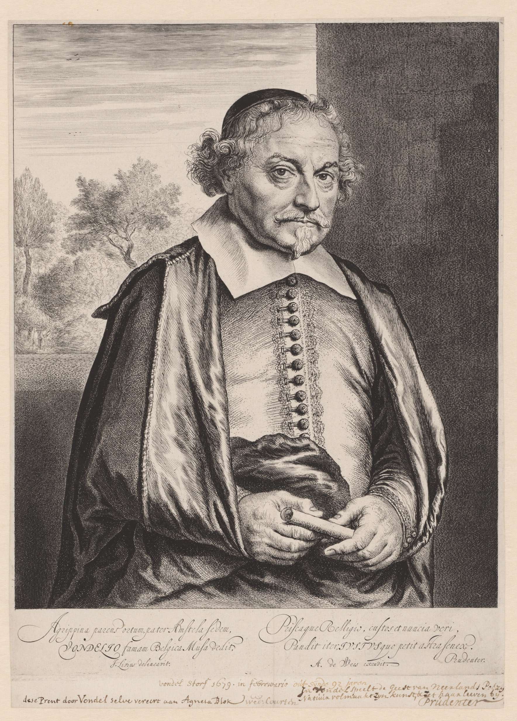 Portrait of Joost van den Vondel, etching by Jan Lievens