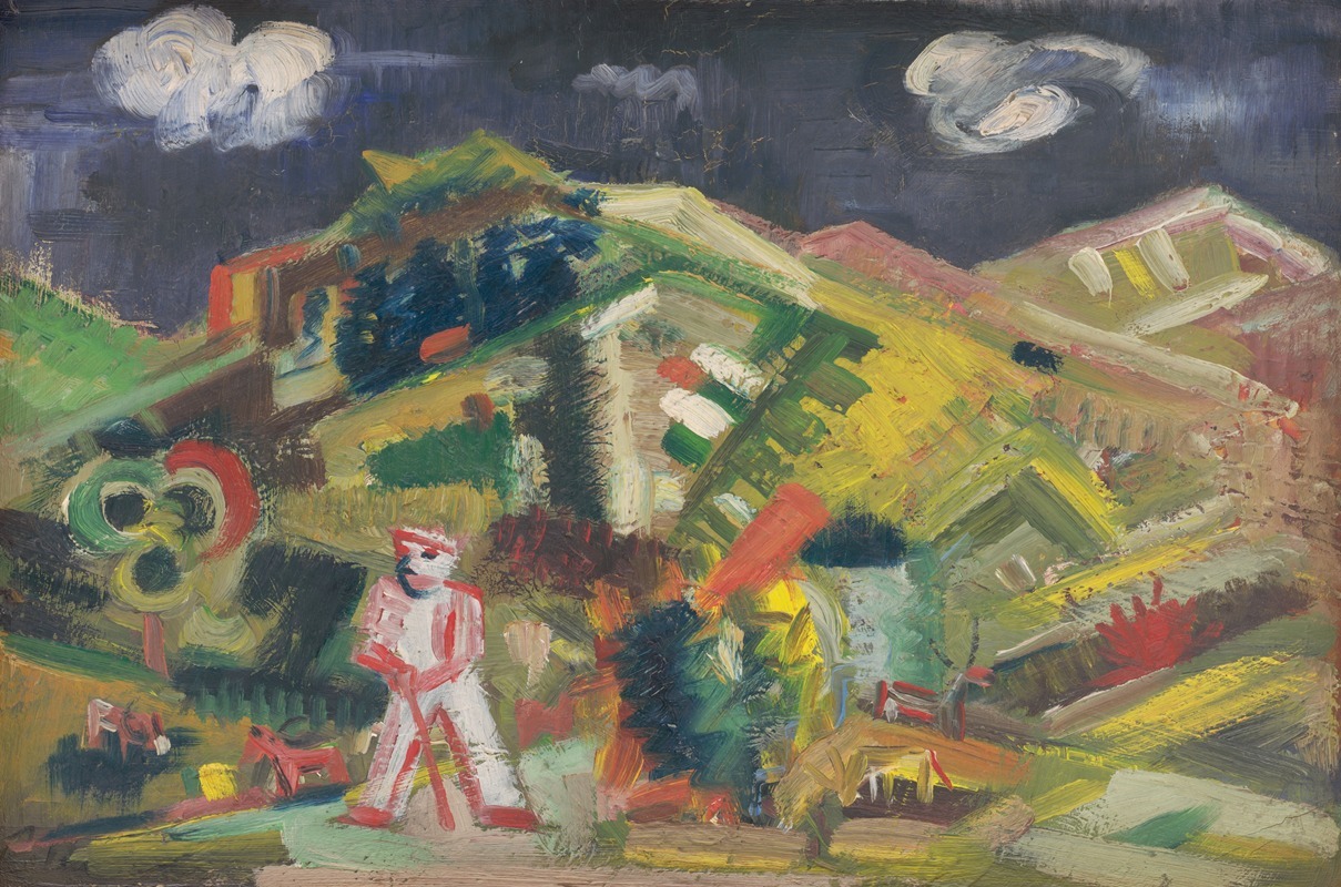 A serene depiction of animals grazing in a lush pasture.