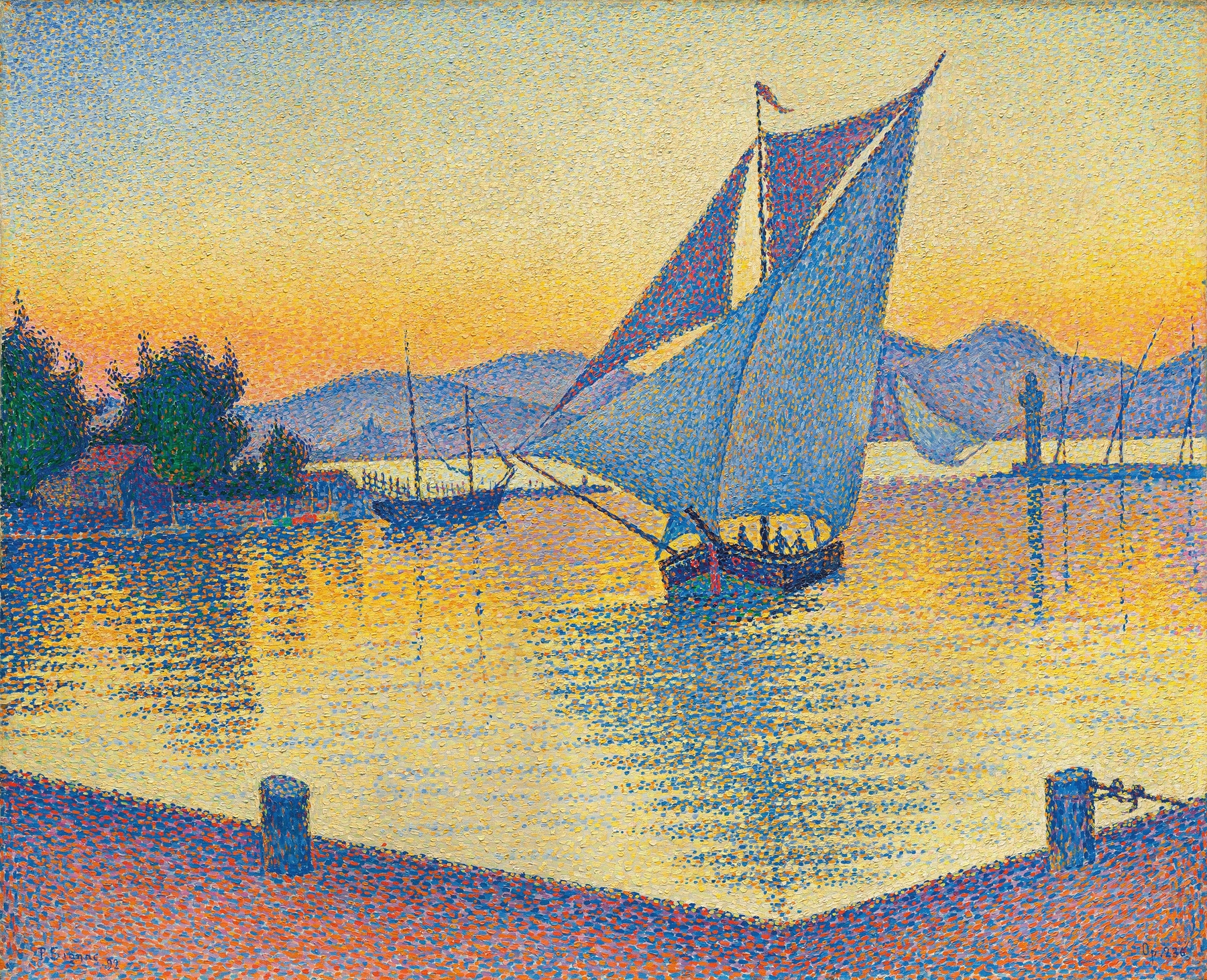 Le Port Au Soleil Couchant by Paul Signac, oil on canvas depicting a sunset over calm waters