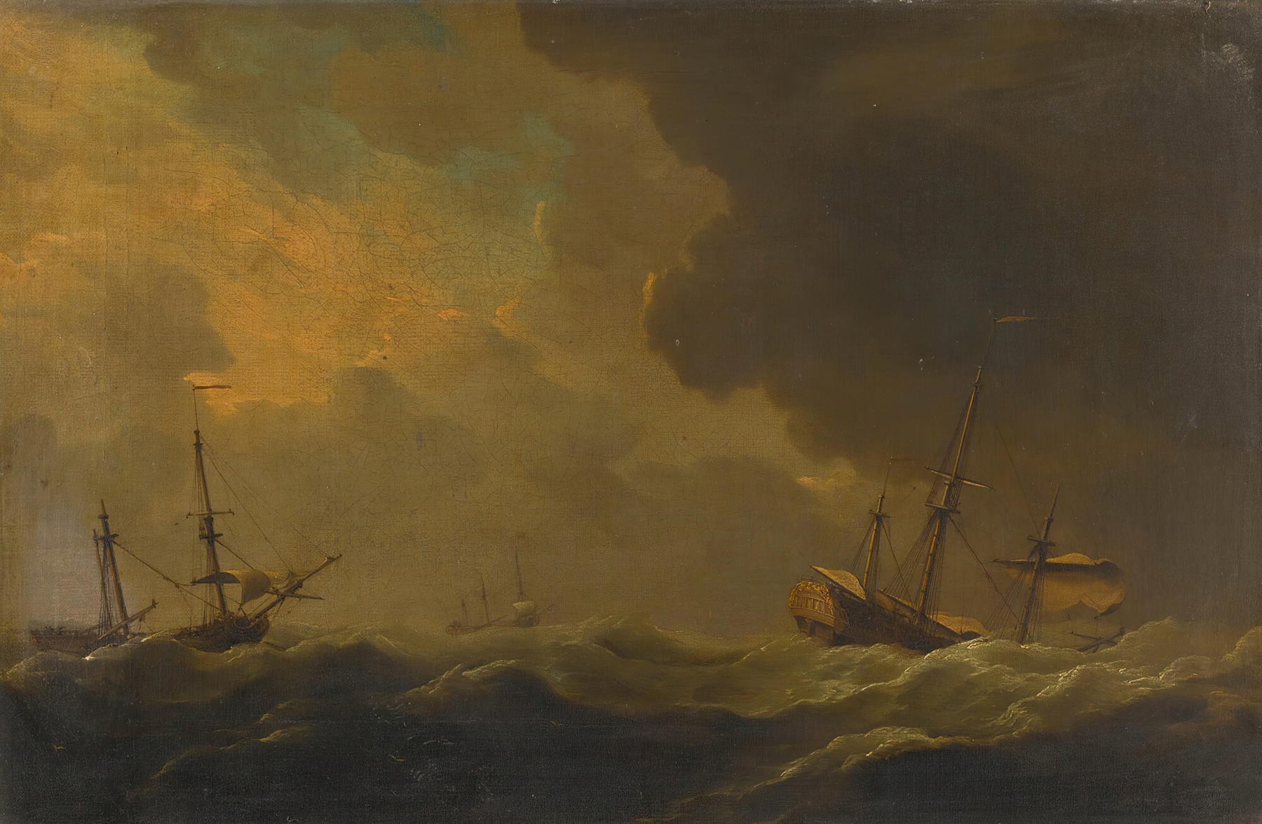 Shipping in a storm, by Charles Brooking, public domain