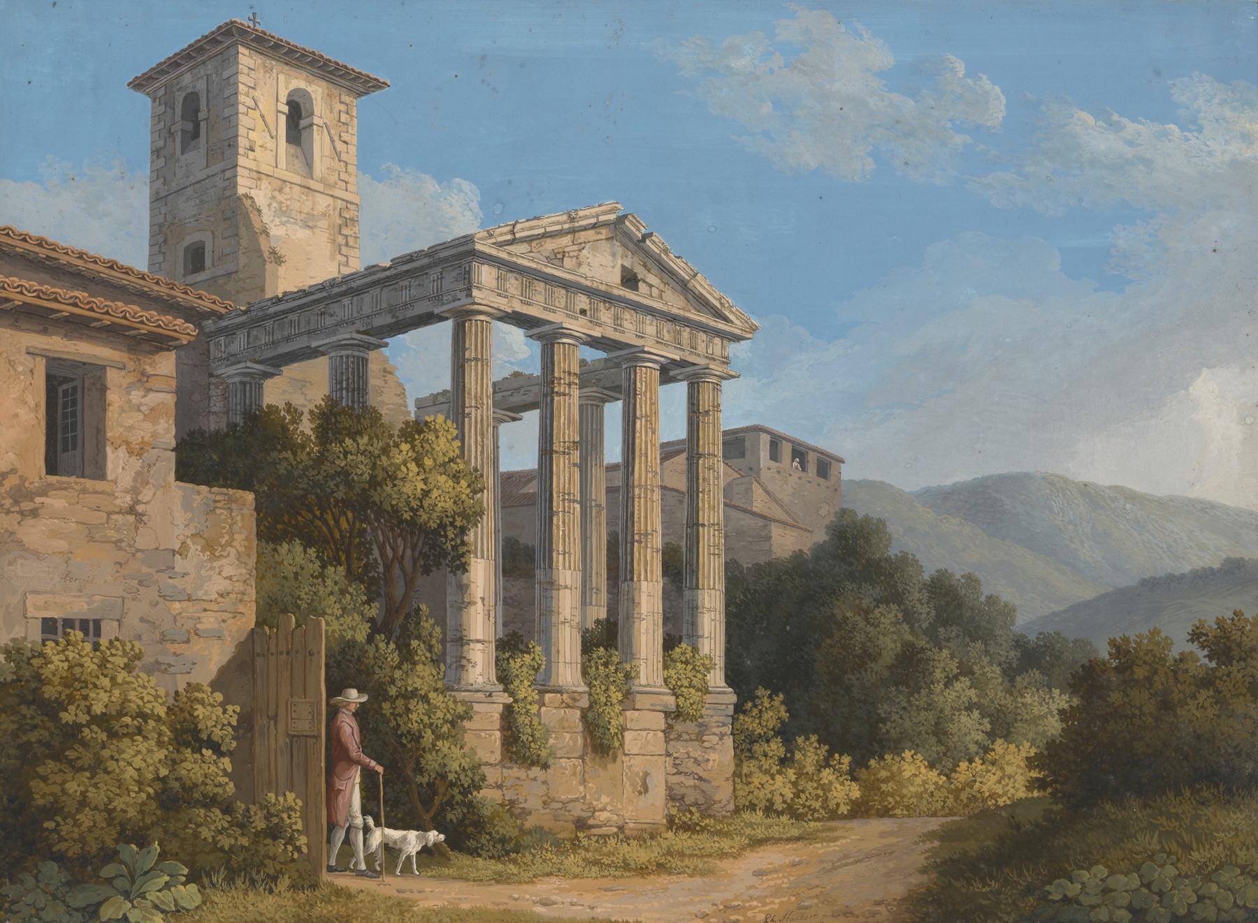 The Temple of Hercules in Cori near Velletri, by Jacob Philipp Hackert, public domain