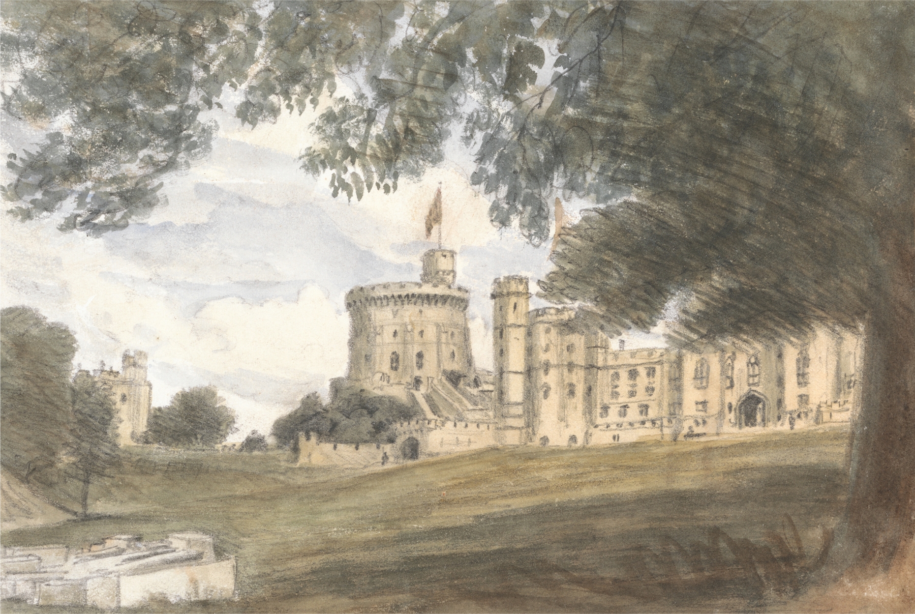 Windsor Castle View, a landscape by William Crotch, depicting the castle's reflection on a lake.