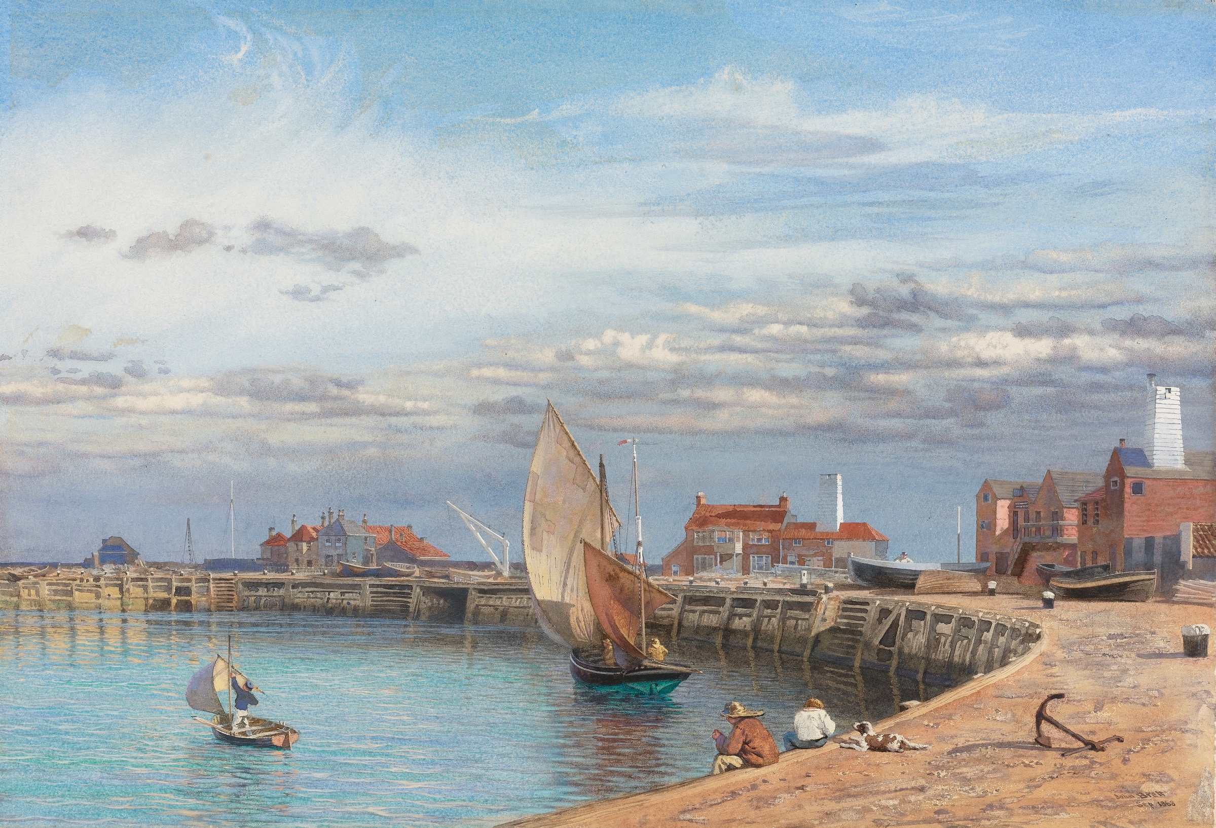 Entrance To Yarmouth Harbour by John Brett, 1868, oil painting
