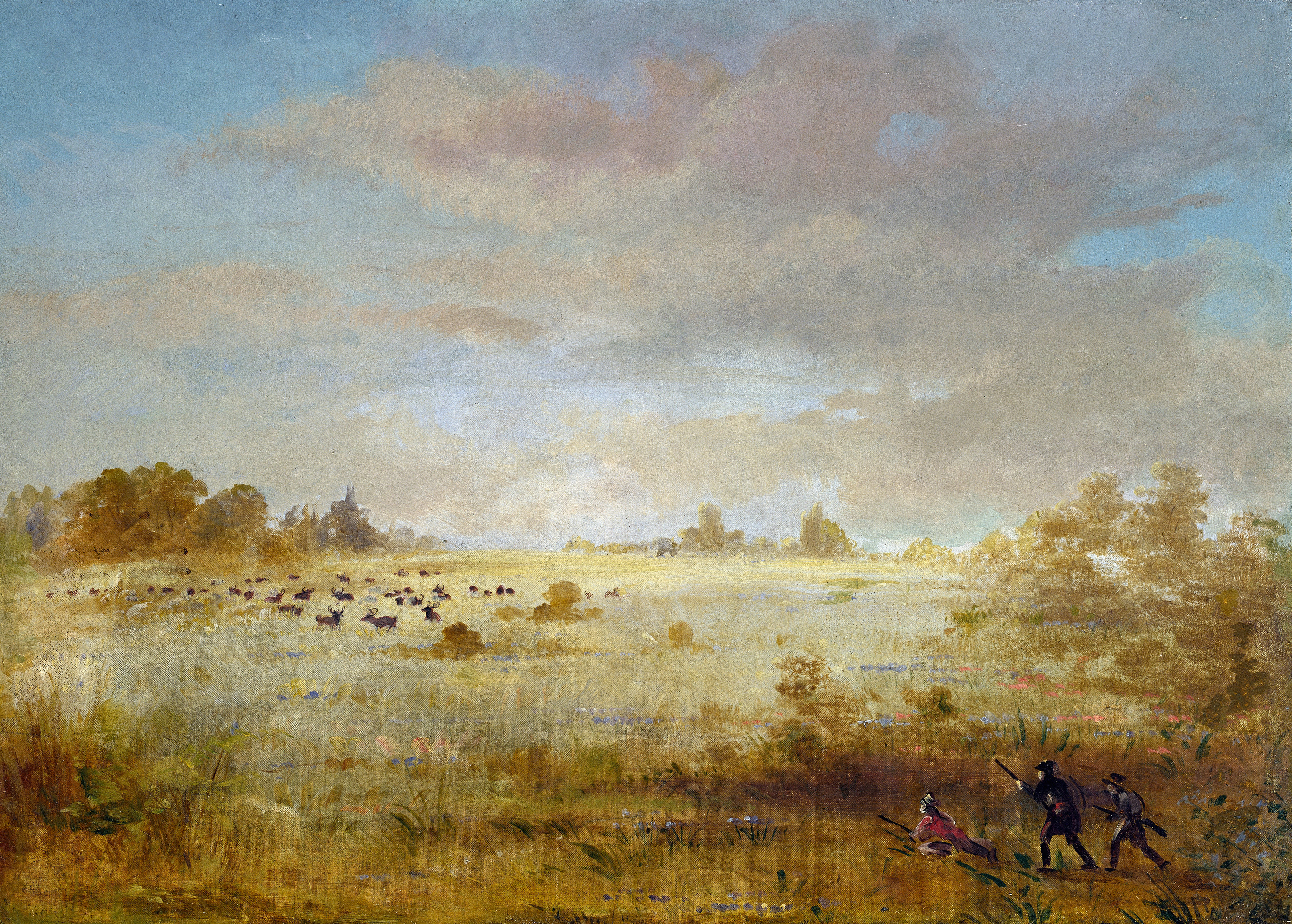 Elk Grazing on an Autumn Prairie, oil painting by George Catlin