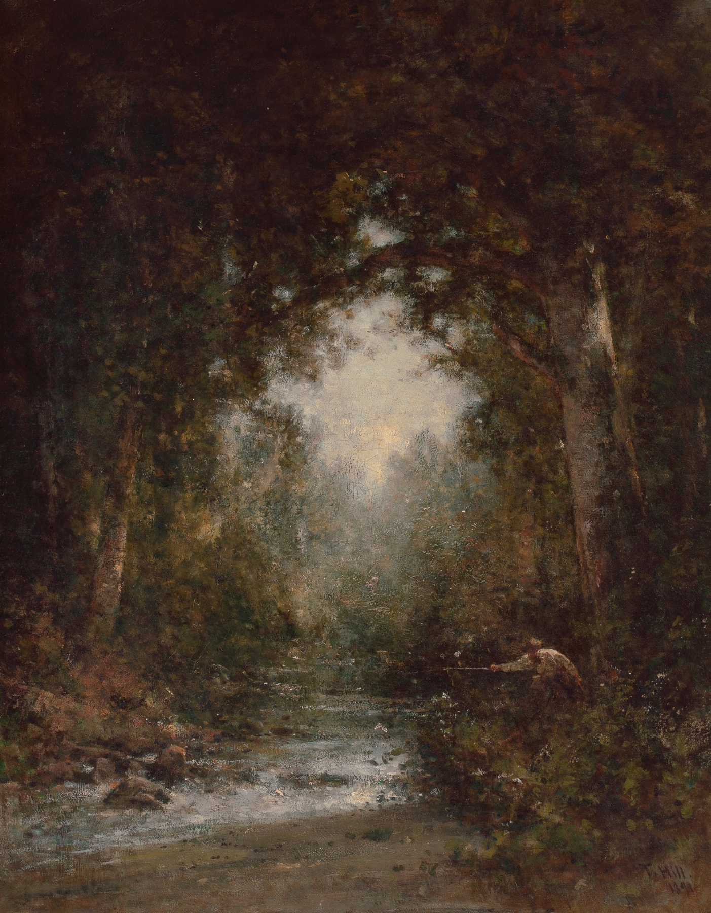 Trout Fishing, by Thomas Hill, public domain