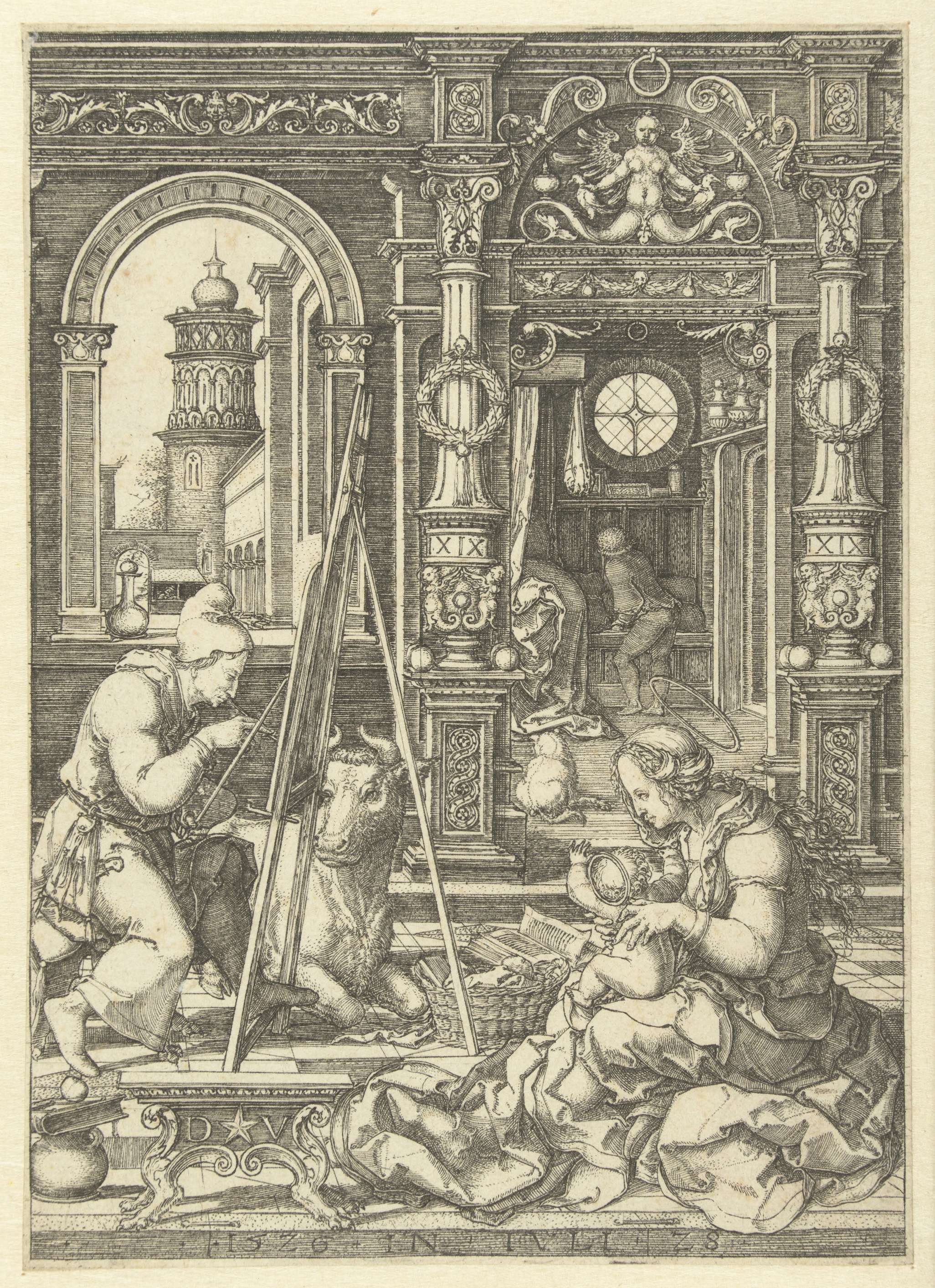 Engraving by Dirck Vellert depicting Madonna and Child with luminous light