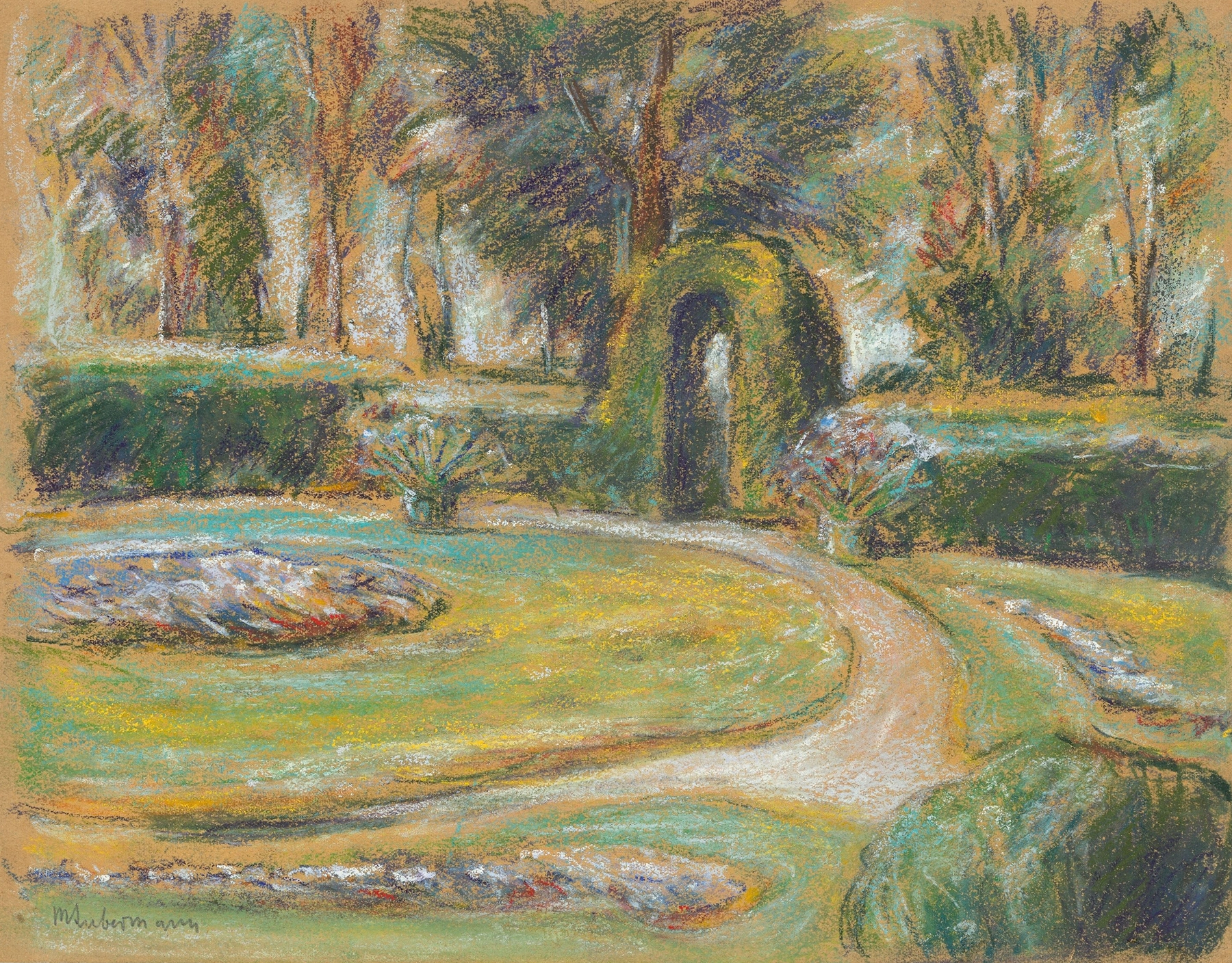 Botanical scene with a circular flower bed, oil painting by Max Liebermann
