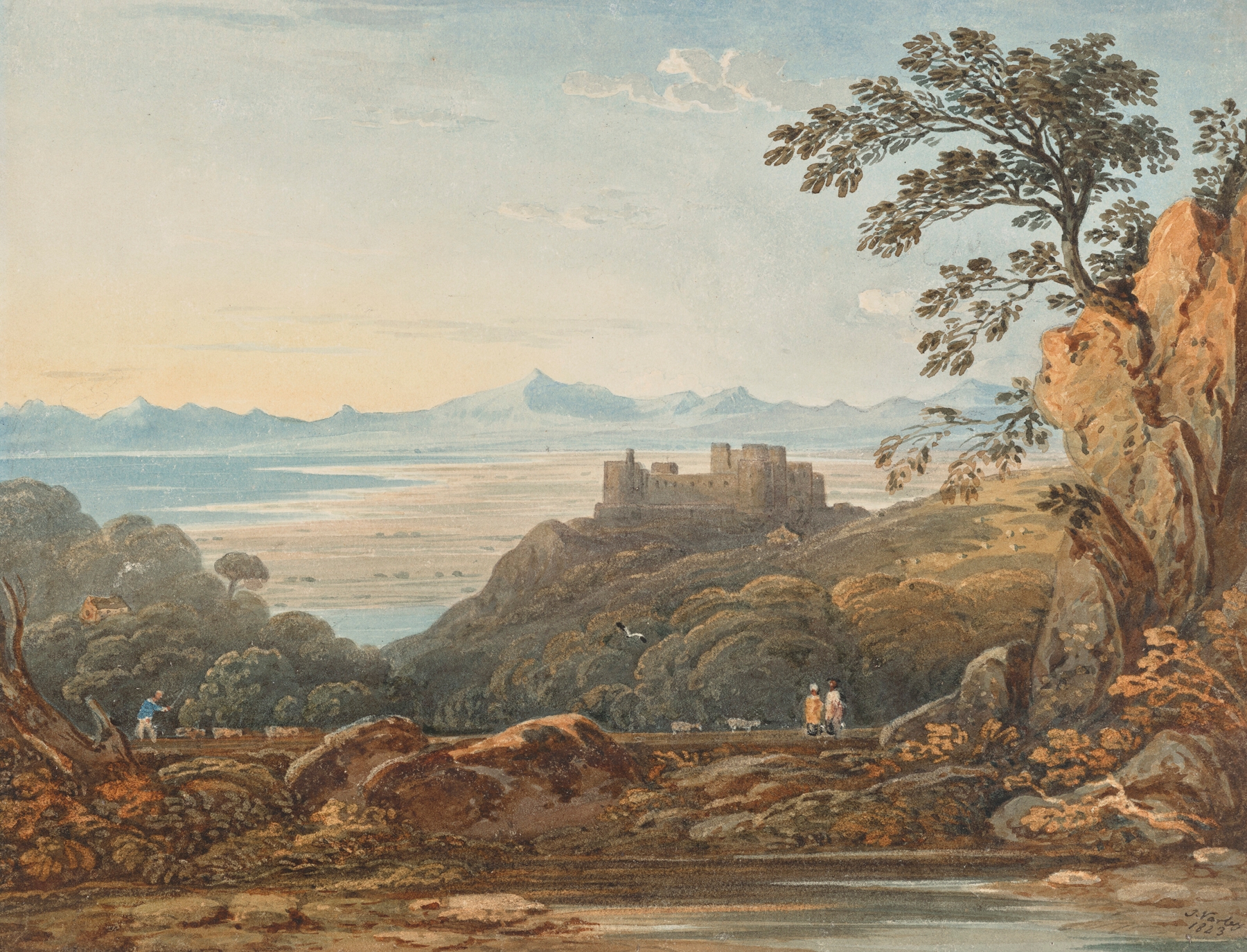 View of Harlech Castle, North Wales, by John Varley, public domain