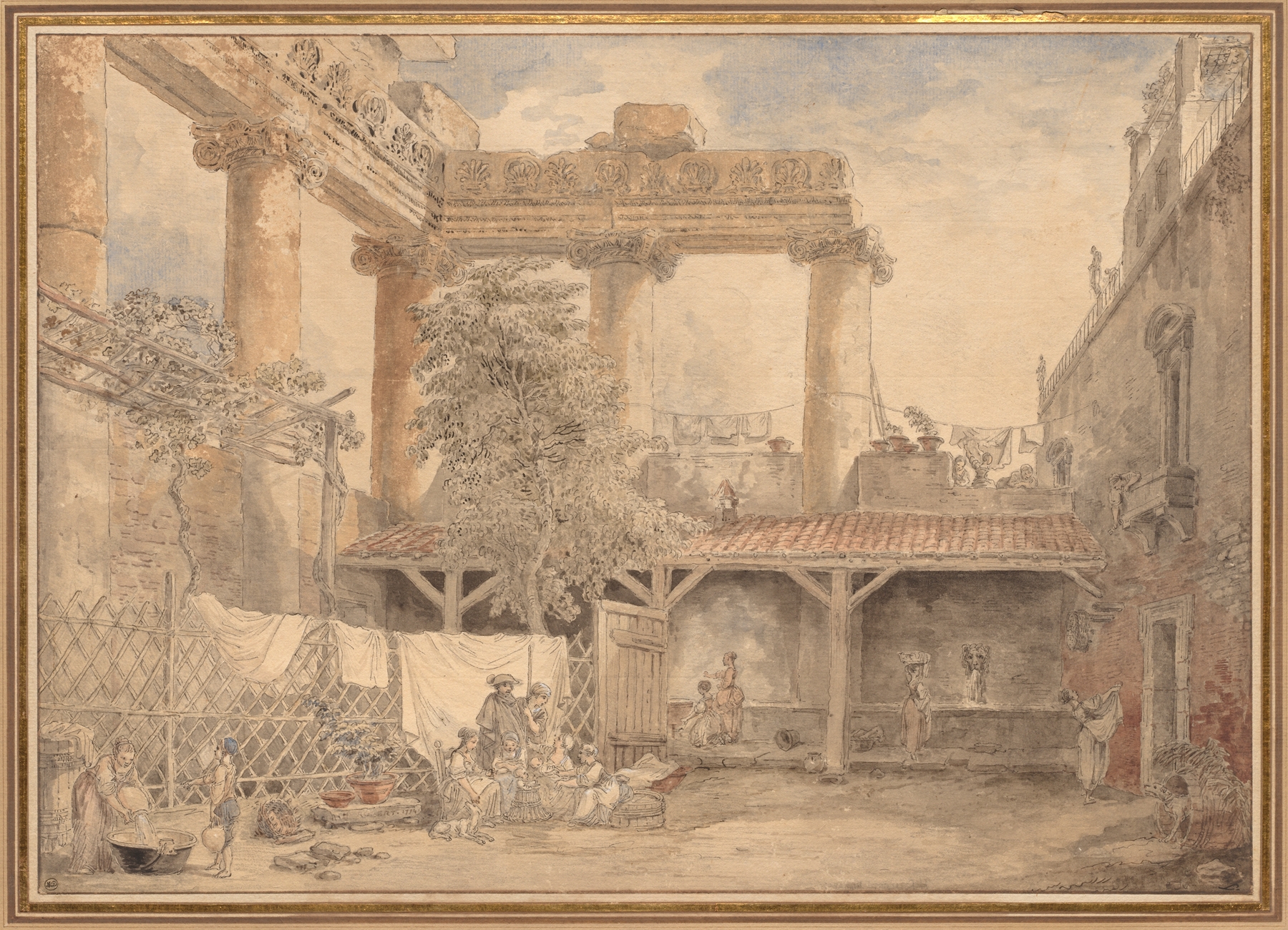 Roman Ruins, Villa Pamfili, by Hubert Robert, public domain