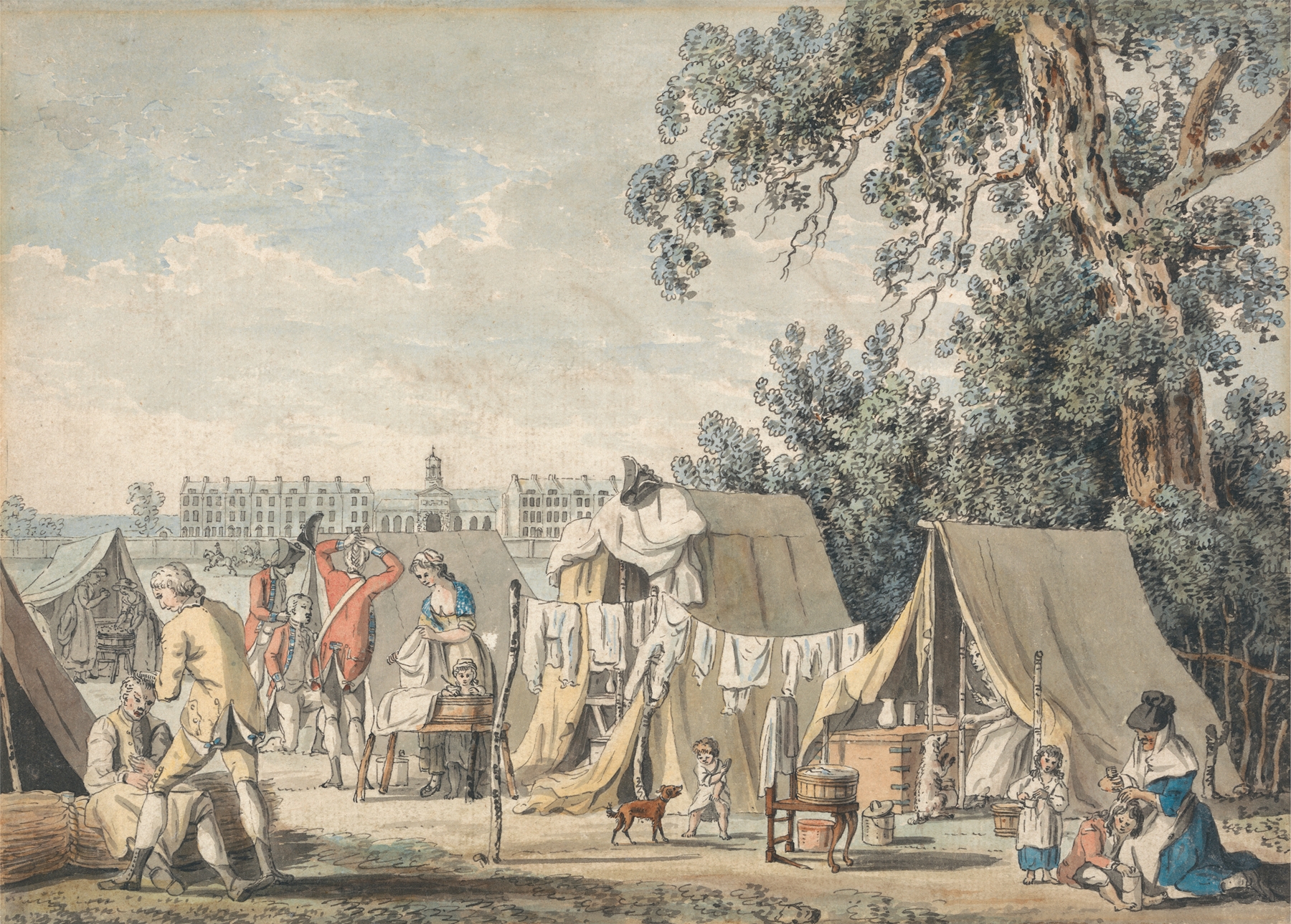 A Military Encampment in Hyde Park, by James Malton, public domain