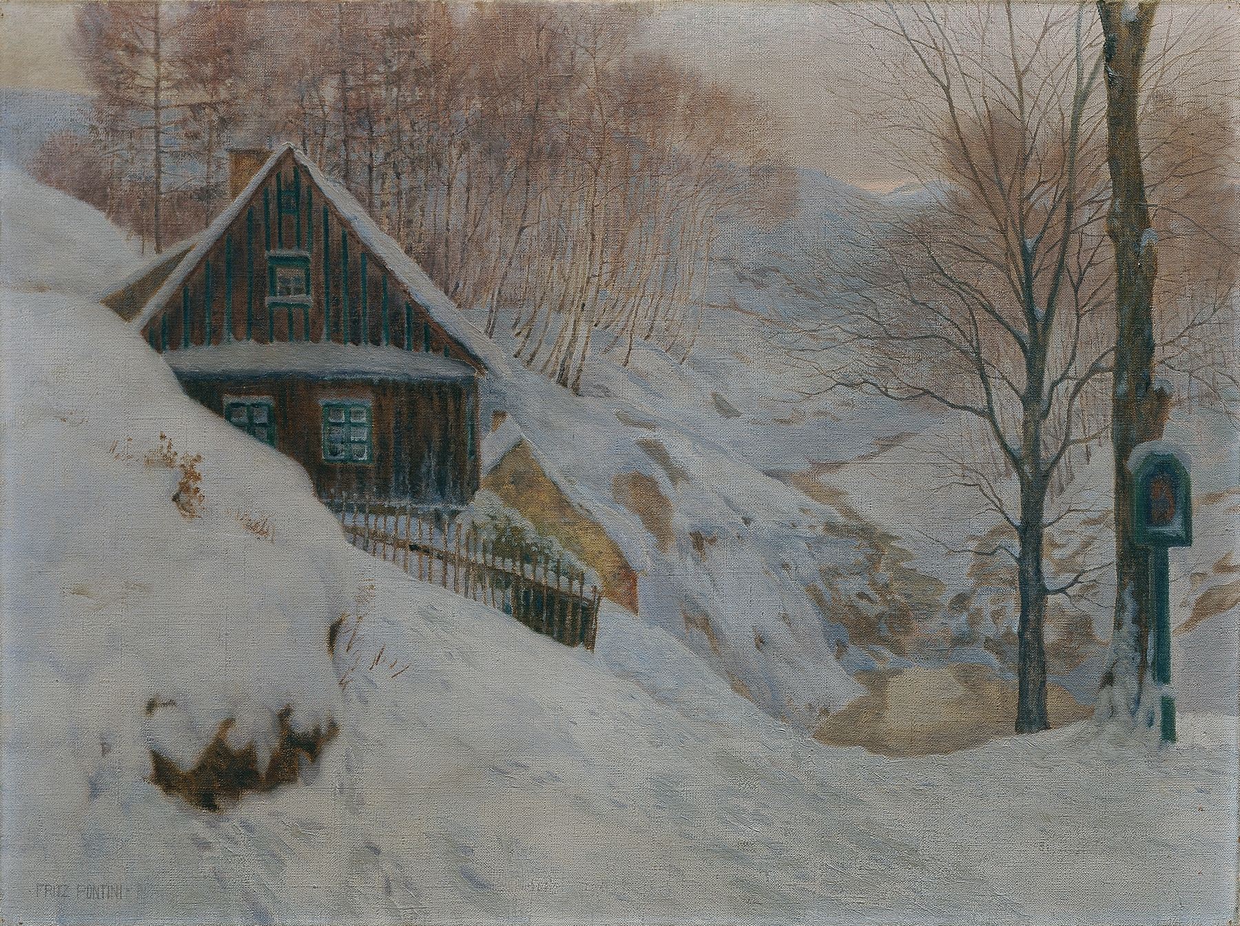 Landscape with a stream and lush foliage, oil painting by Fritz Pontini