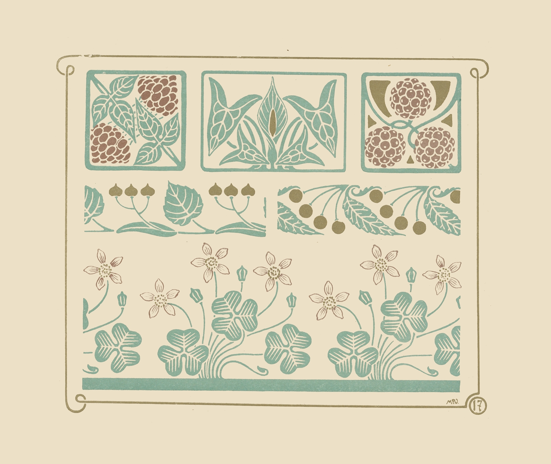Abstract design based on leaf, clover, berry shapes., by Maurice Pillard Verneuil, public domain