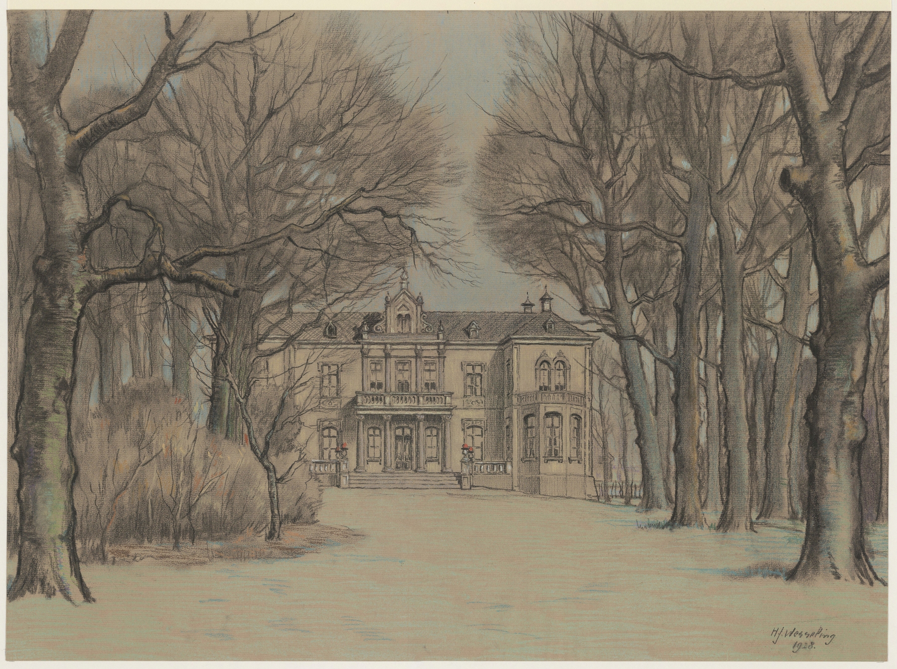Architectural view of Spaar en Hout mansion by Hendrik Jan Wesseling, unknown medium