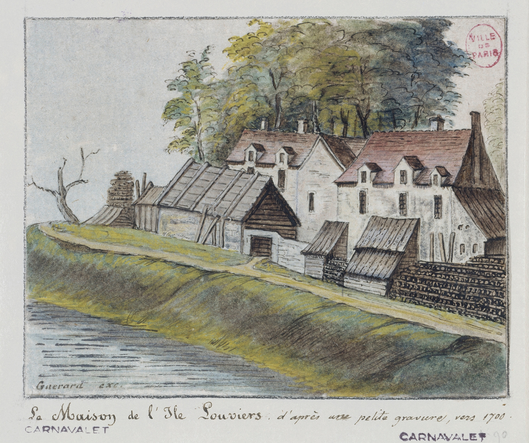 La maison de l’île Louviers by Alfred Bonnardot, oil painting depicting a house with soft greens and ochre.