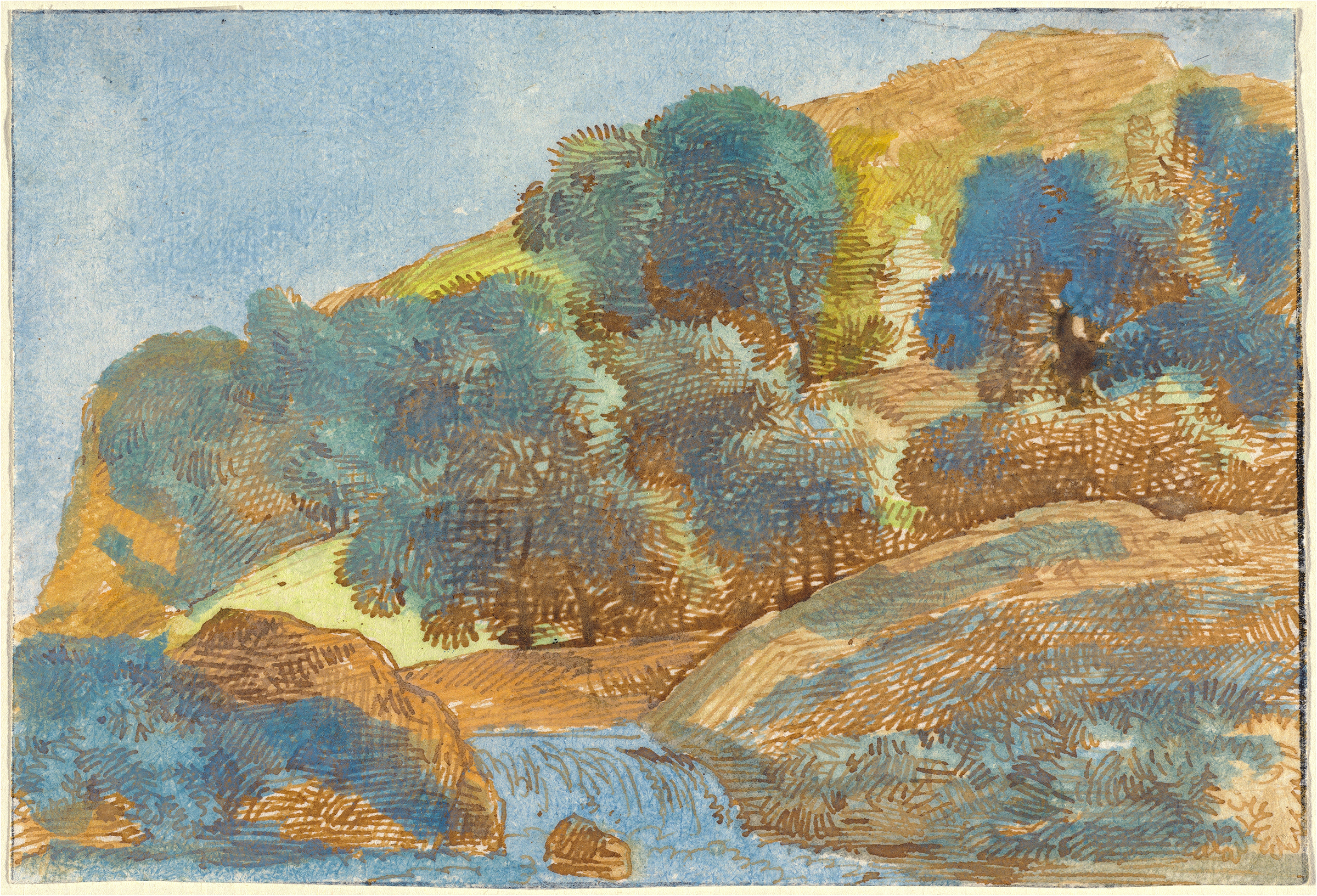Hilly Landscape with a Stream, by Franz Kobell, public domain