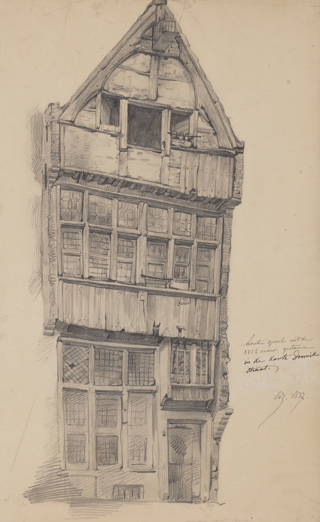Architecture of a wooden facade in Antwerp by Edward Dujardin, oil painting